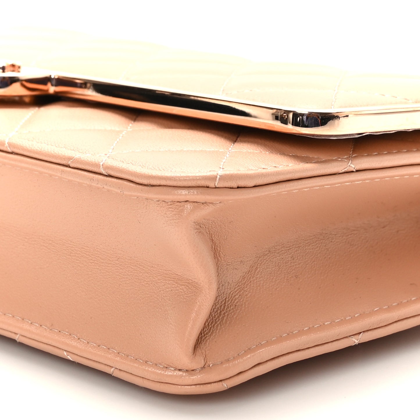 Lambskin Quilted Frame Wallet On Chain WOC Beige