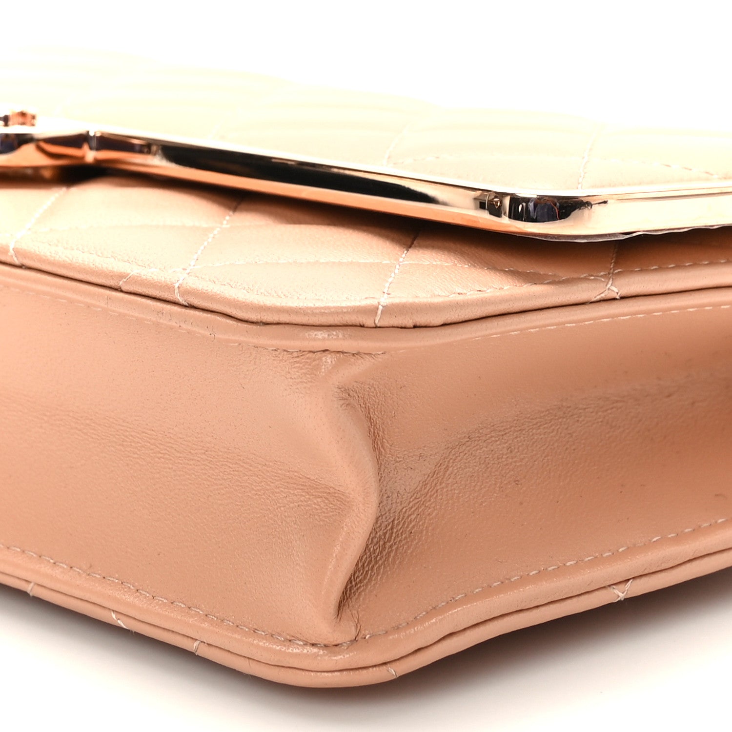 Chanel Lambskin Quilted Frame Wallet On Chain WOC Beige 10 of 10