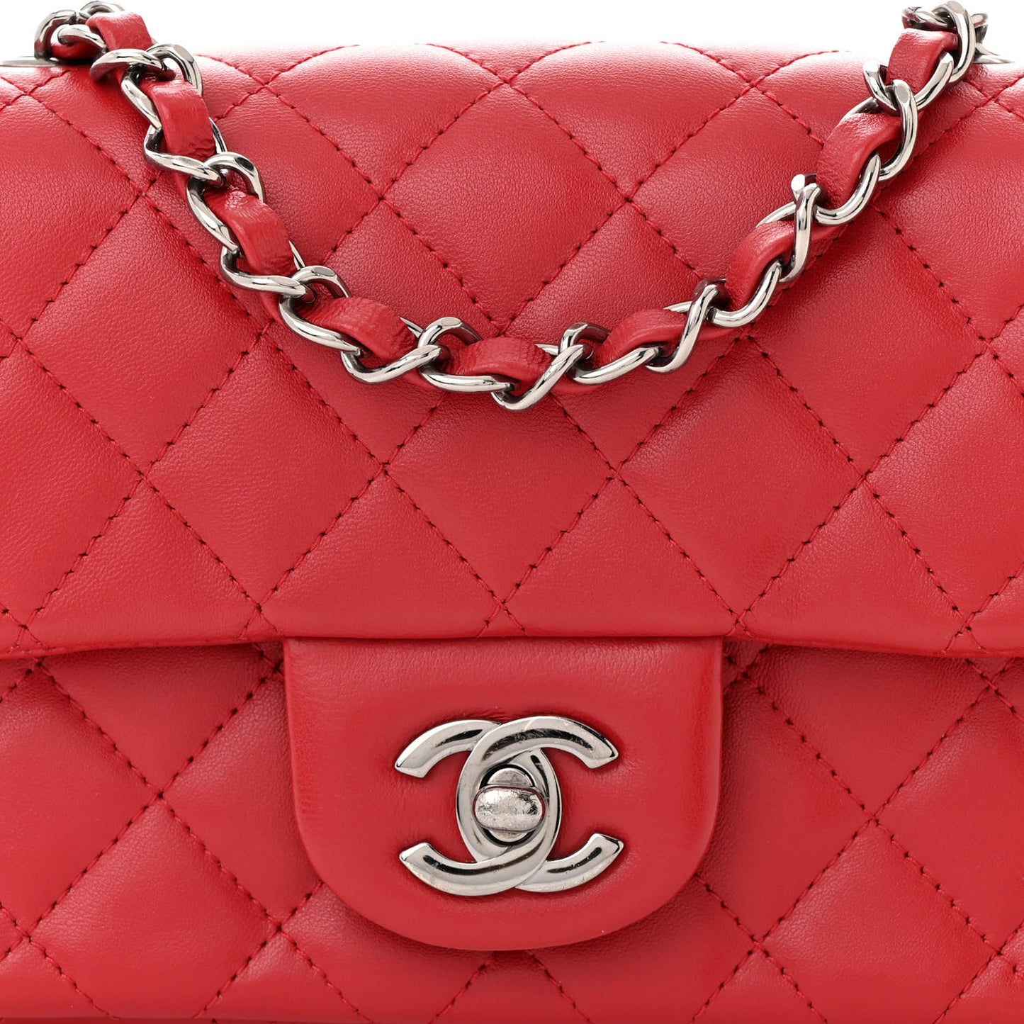 Lambskin Quilted Mini Square Flap Red