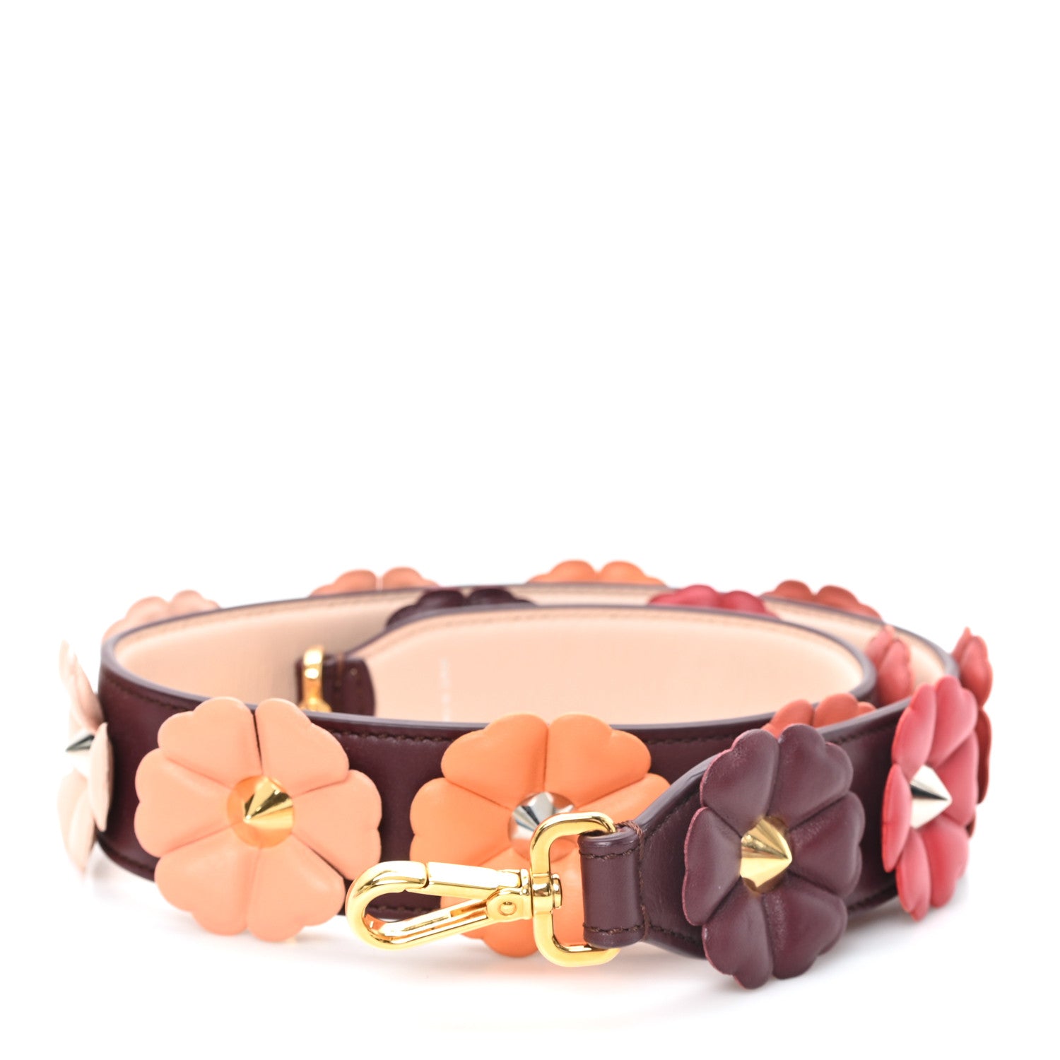 新品未使用☆　フェンディ　FENDI　フラワー　フラワーパンプス　ボルドー Fendi Vitello Dolce Flowerland Bi-Color Studded Strap You Bordeaux