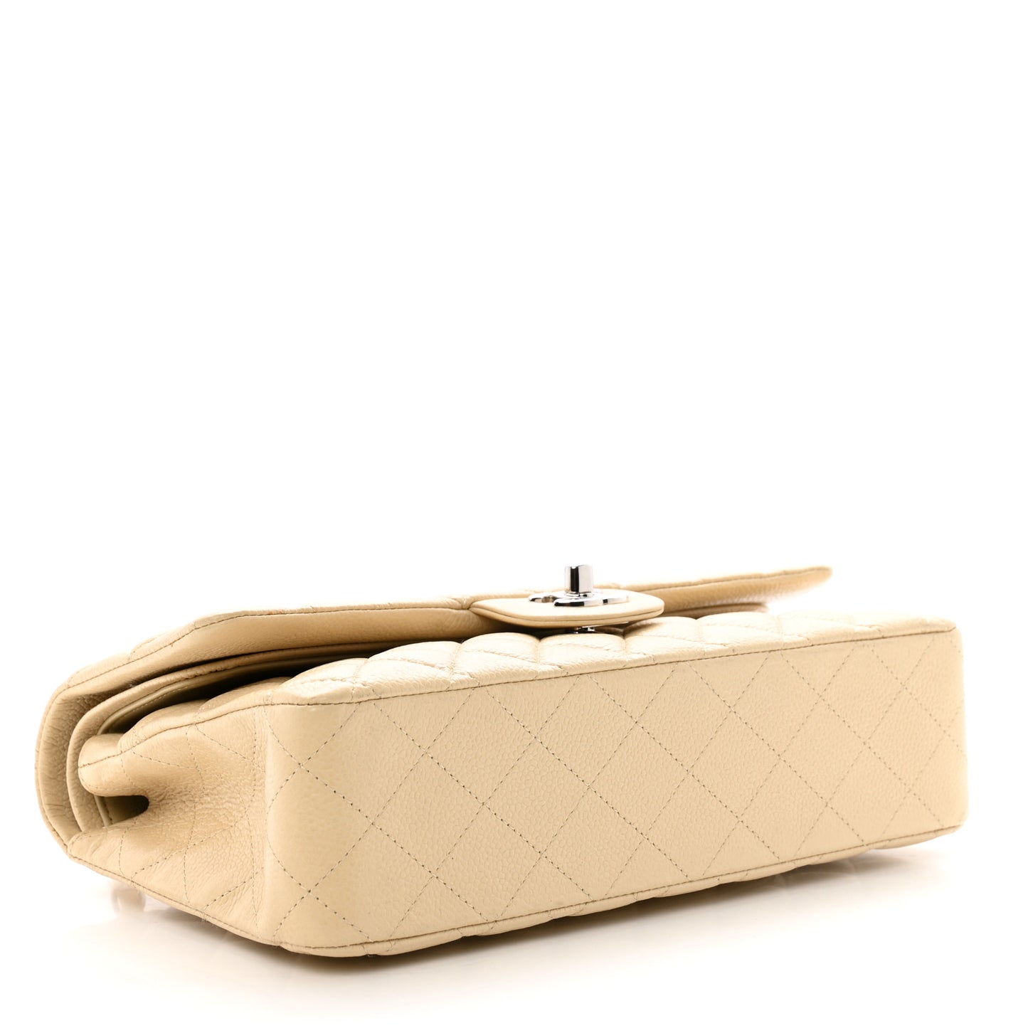 Caviar Quilted Medium Double Flap Beige