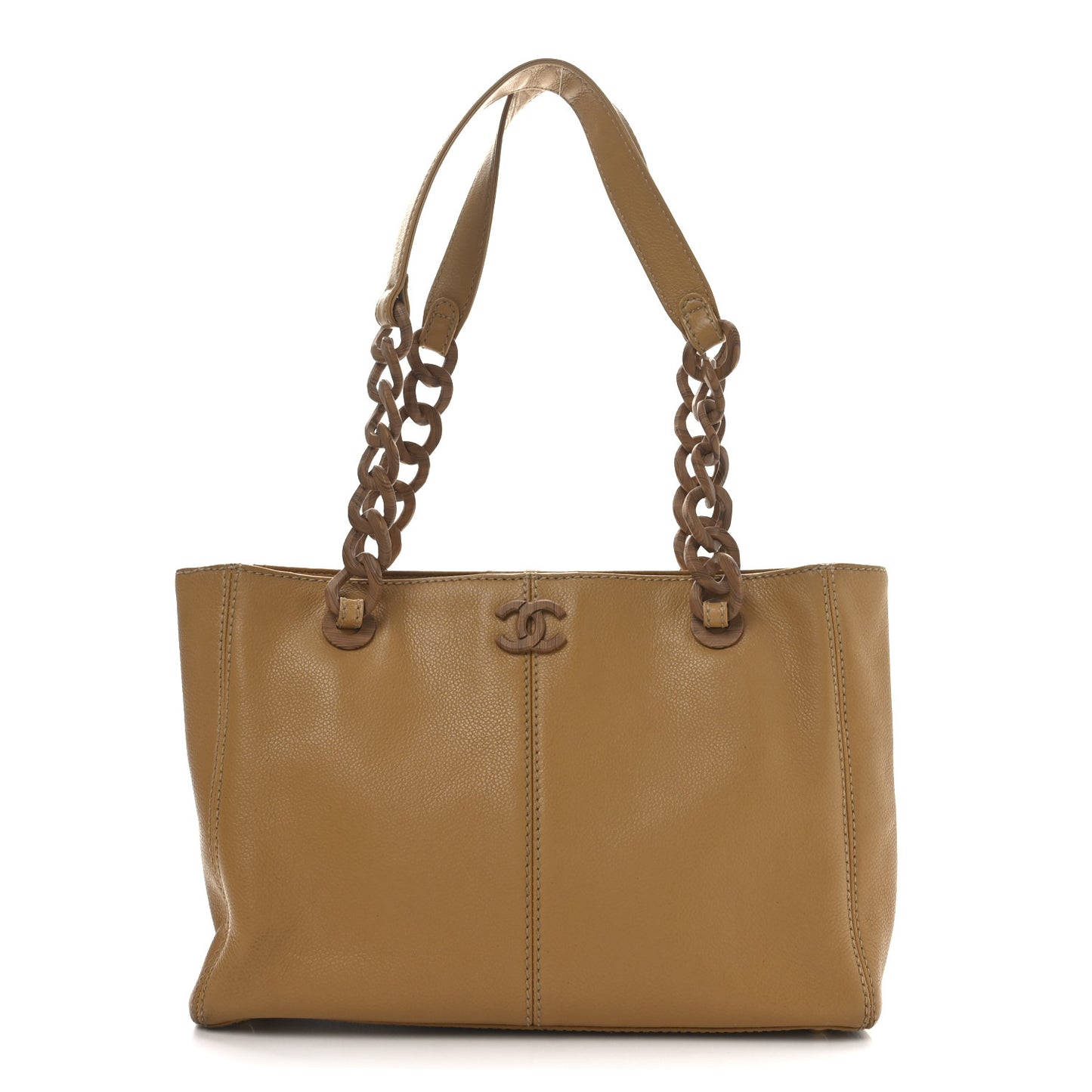 Calfskin Wood Chain Tote Light Brown