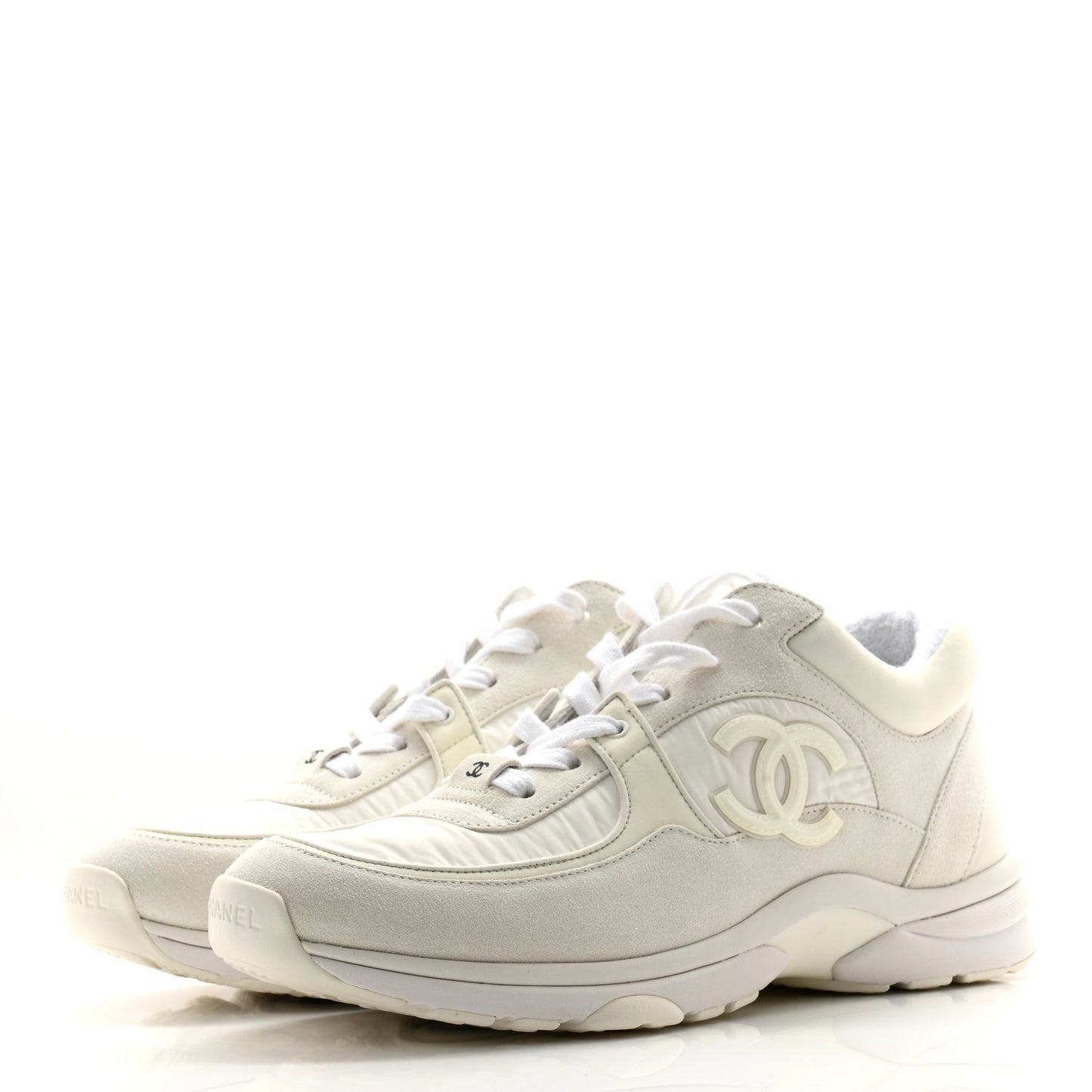 Nylon Calfskin Suede Fabric CC Sneakers 39.5 White