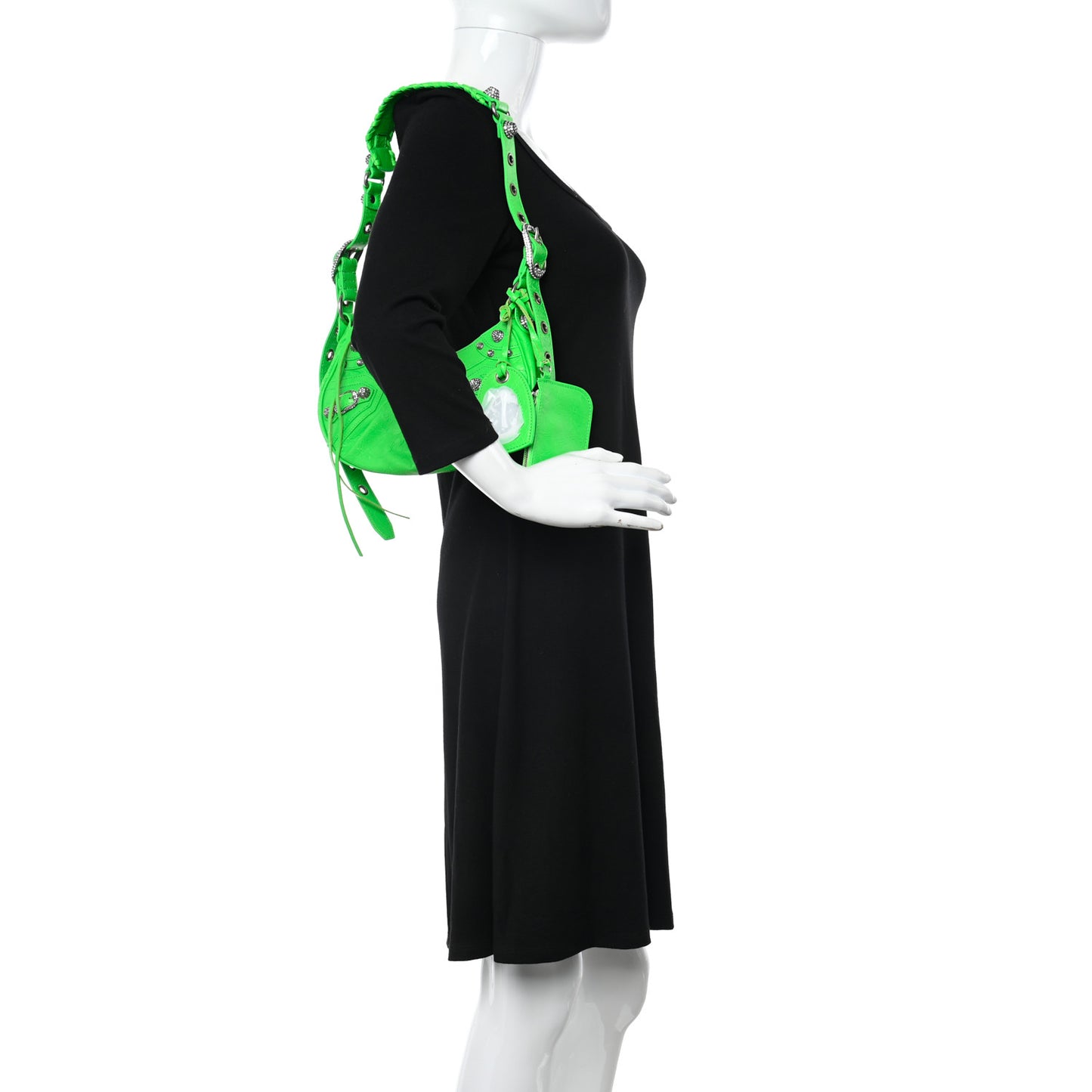 Agneau Arena Crystal Le Cagole Shoulder Bag XS Fluo Green