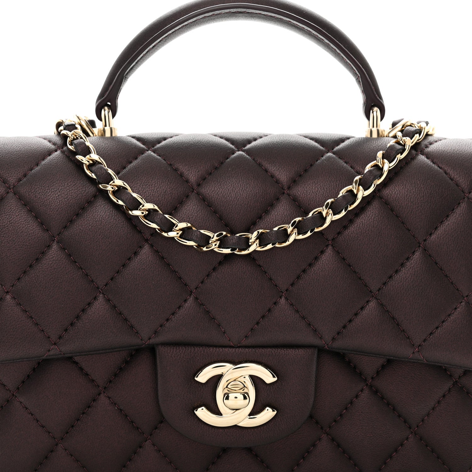 Chanel Iridescent Lambskin Quilted Mini Top Handle Rectangular Flap Burgundy 5 of 10