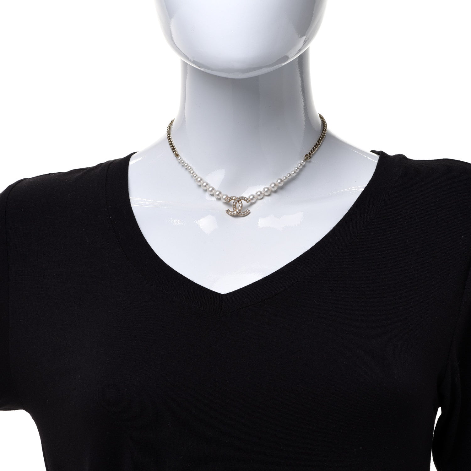 Chanel Pearl Crystal Chain CC Necklace Gold 2 of 6