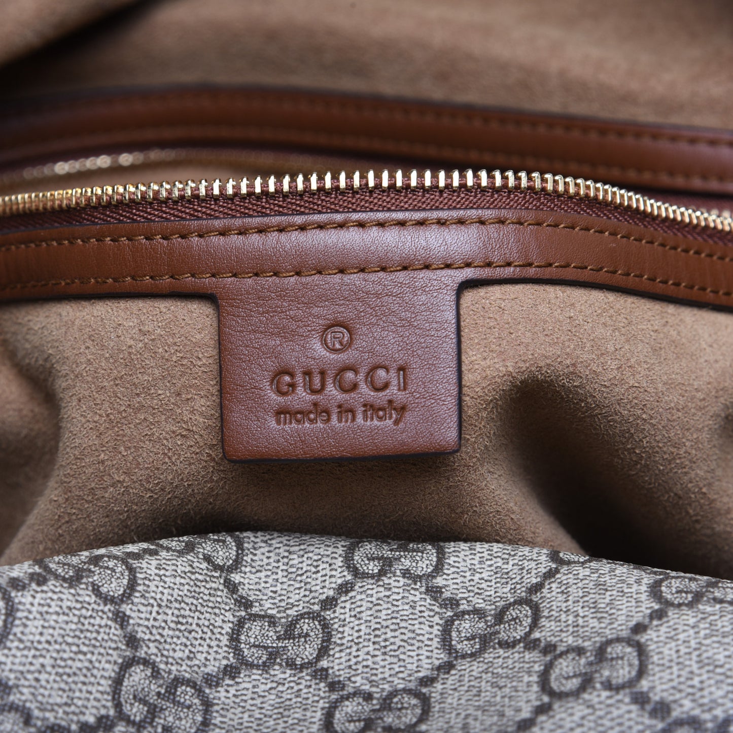GG Supreme Monogram Large Linea A Hobo Light Brown