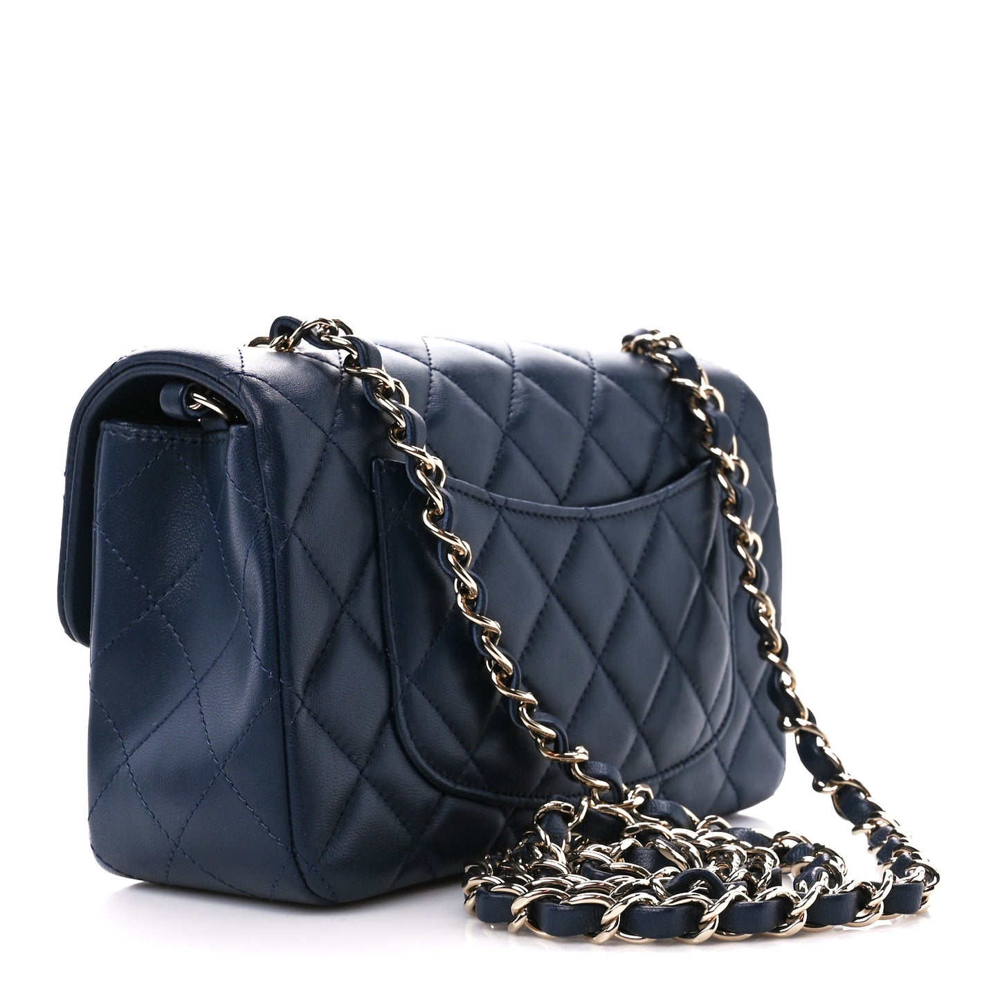 Lambskin Quilted Mini Rectangular Flap Navy