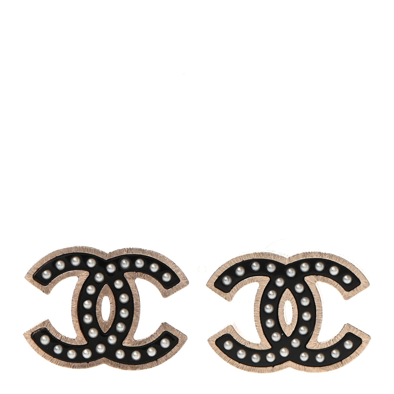 Chanel Resin Pearl CC Earrings Black Gold 1 of 4