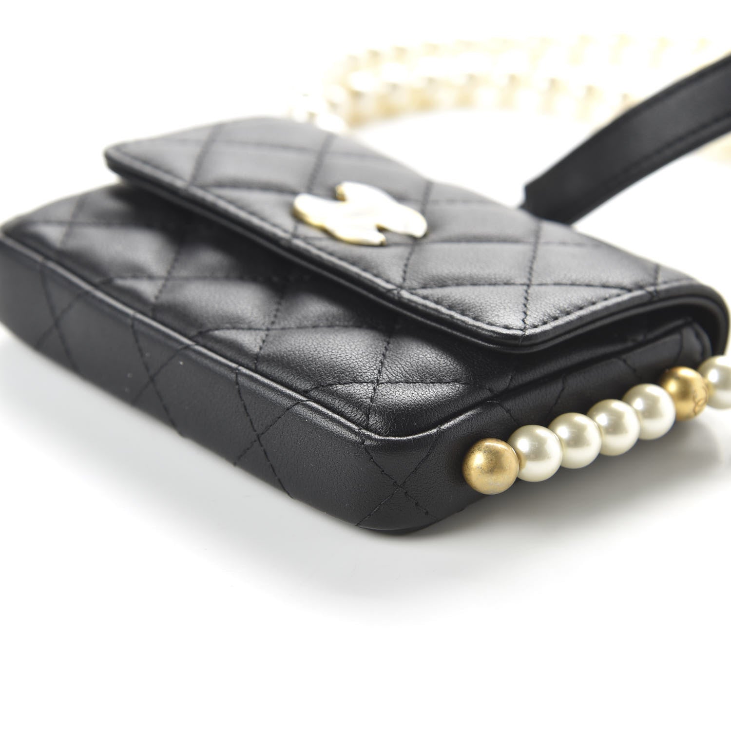Chanel Calfskin Quilted About Pearls Card Holder Flap With Chain Black 7 of 12