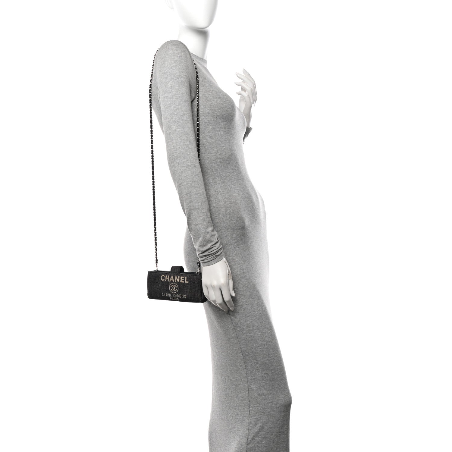 Chanel Canvas Deauville Phone Holder Crossbody Dark Blue 2 of 14