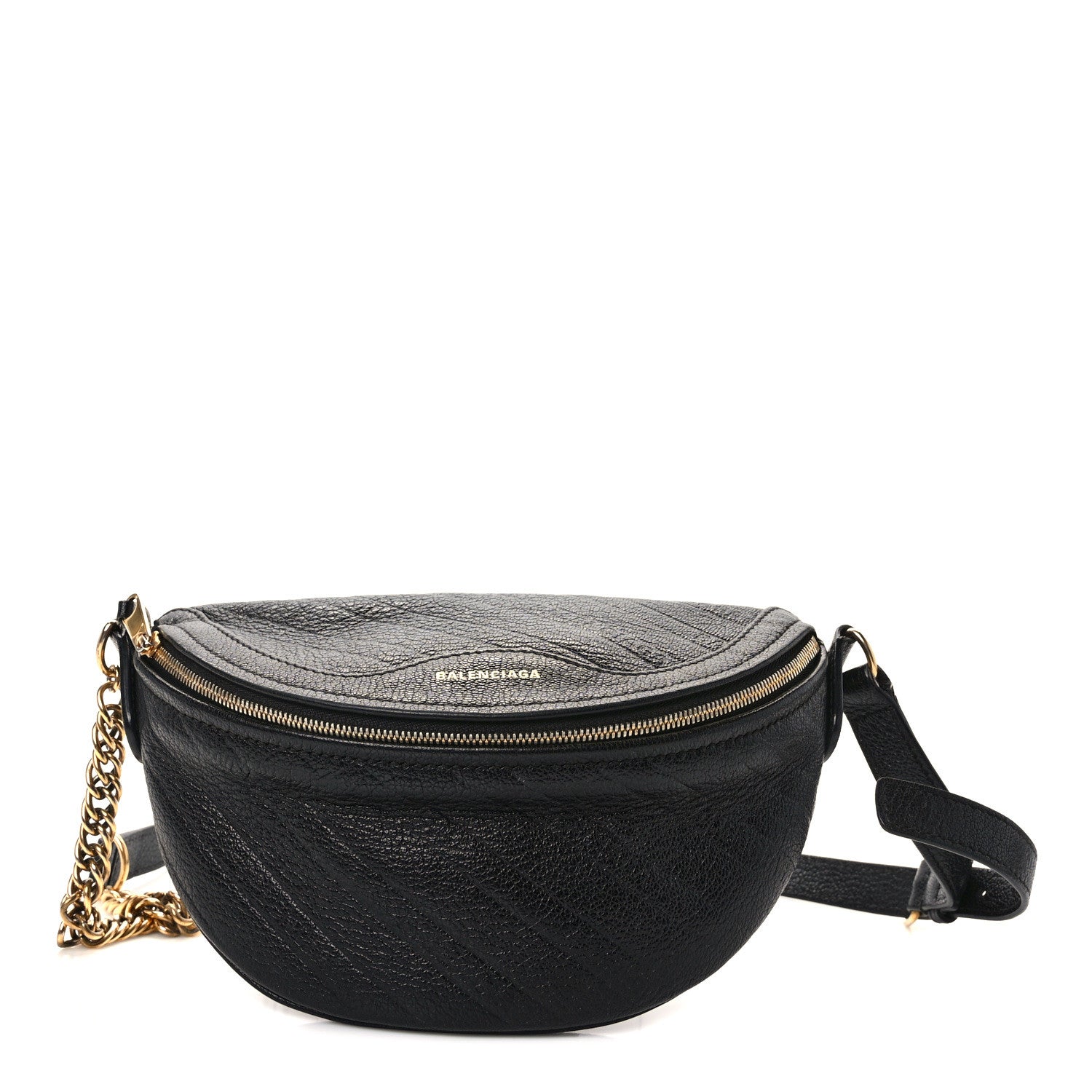 Balenciaga Shiny Goatskin Allover Logo Embossed XXS Souvenir Belt Bag Black 1 of 10