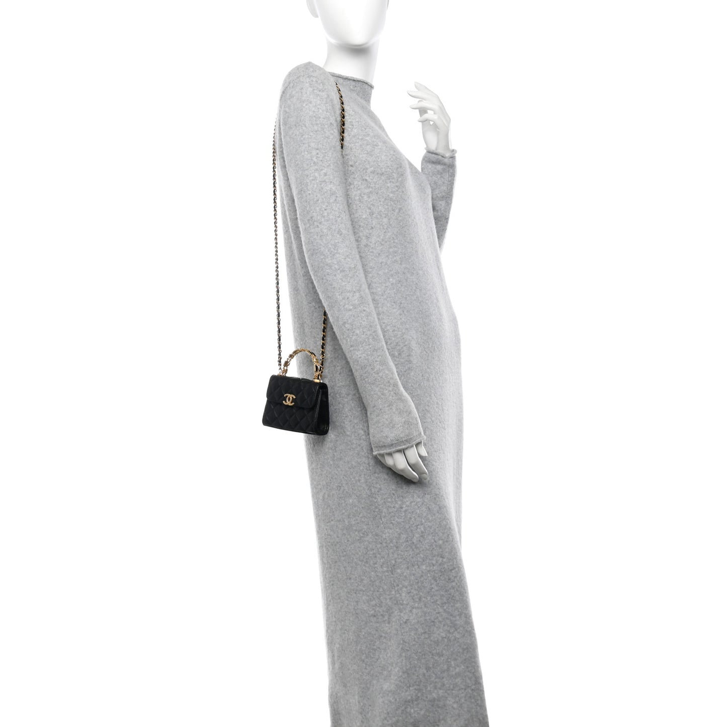 Lambskin Enamel Quilted Mini Top Handle Flap Black