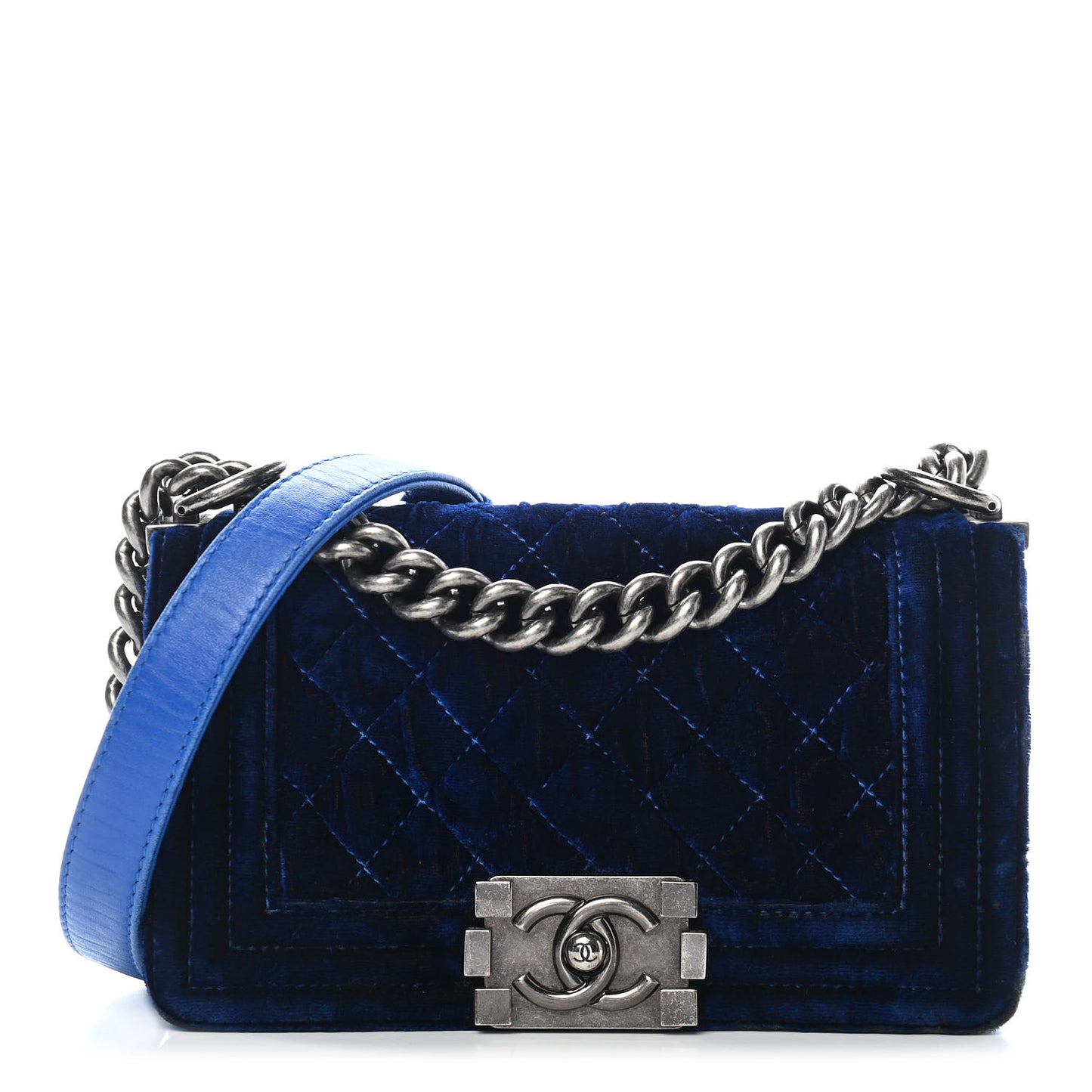 Velvet Quilted Small Boy Flap Blue