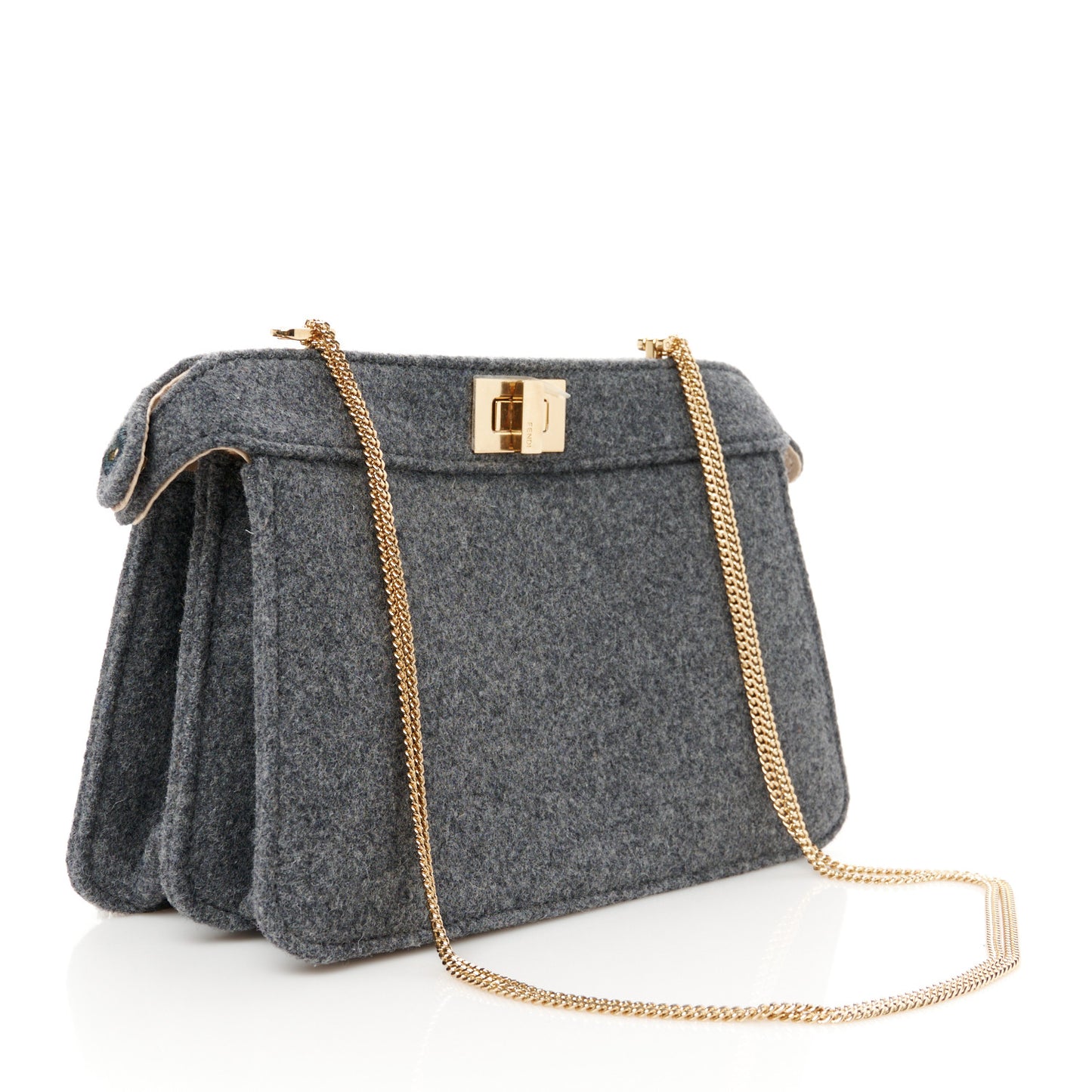 Flannel Bead Embroidered Small Peekaboo I SEE U East West Chain Satchel Grigio Bois de Rose