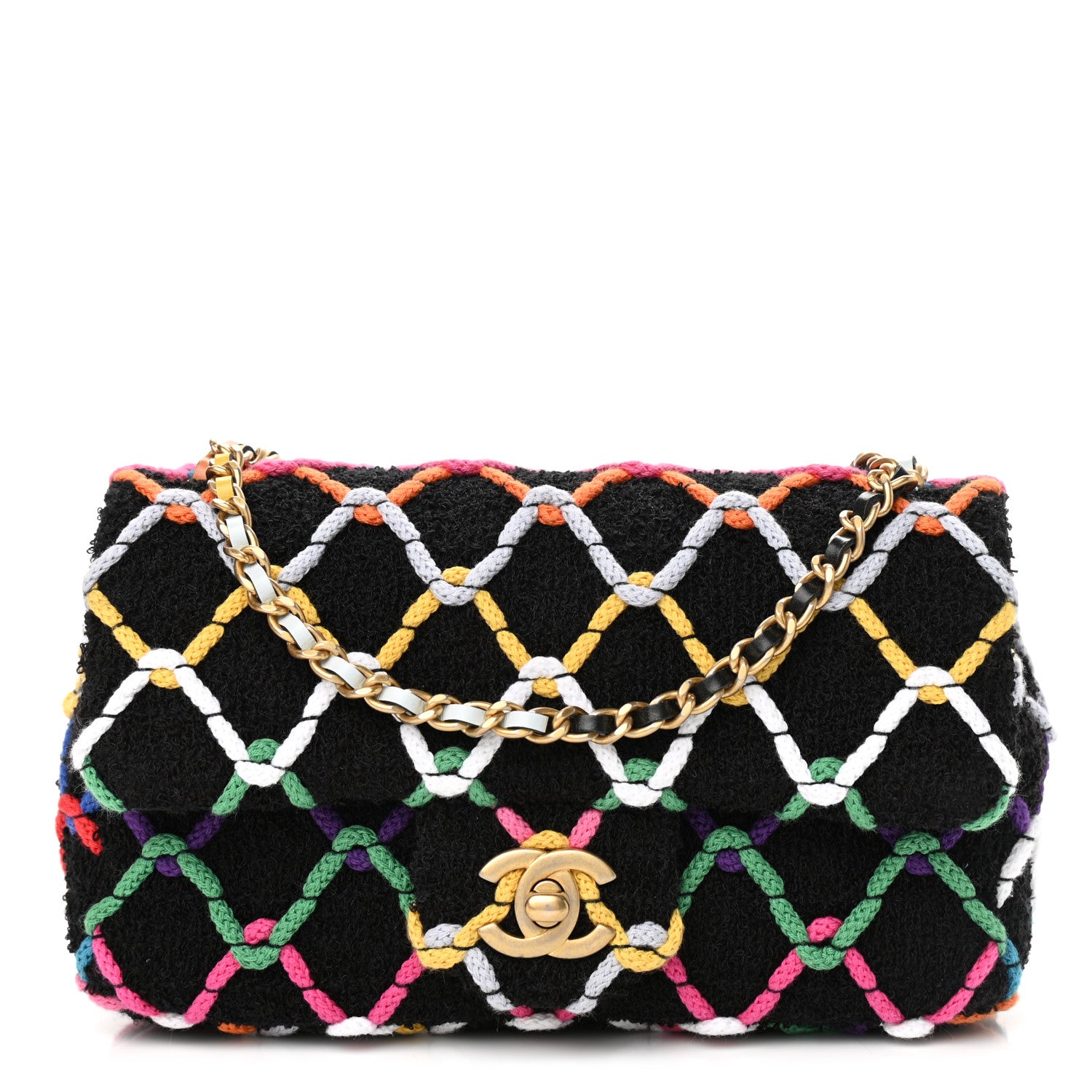Chanel Tweed Diamond Threaded Mini Rectangular Pearl Crush Flap Black Multicolor 1 of 12