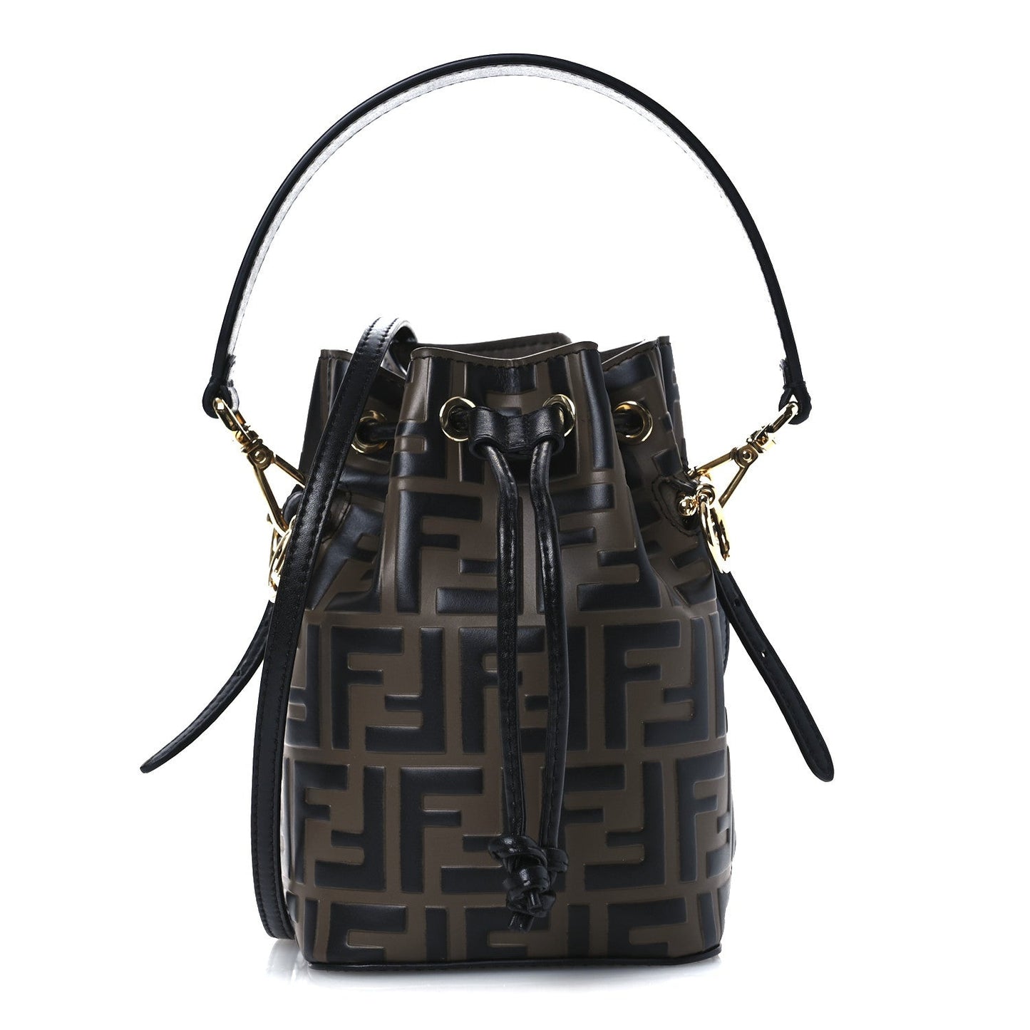 Vitello Liberty F is Fendi Bi-Color FF 1974 Embossed Mini Mon Tresor Bucket Bag Maya Black