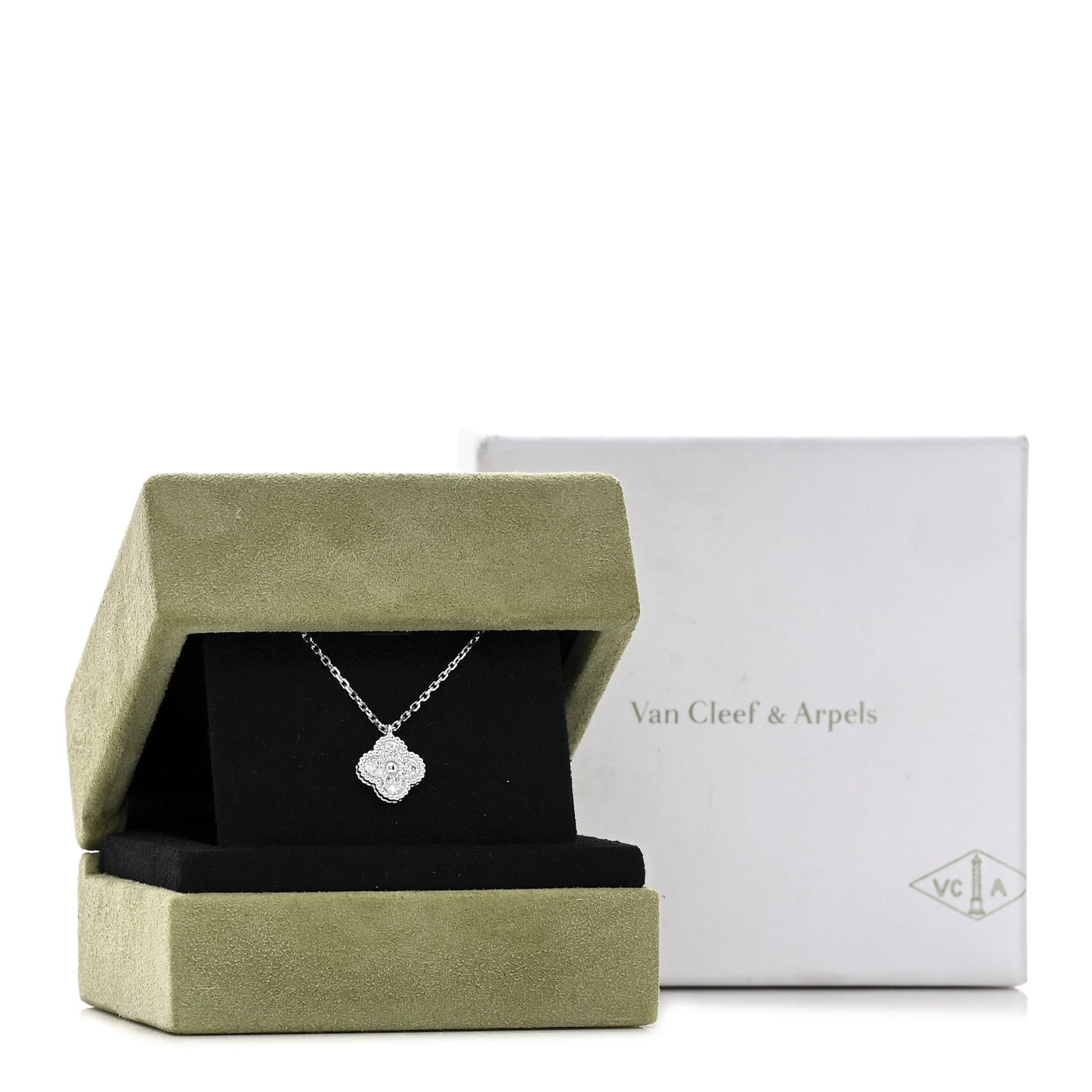 18K White Gold Diamond Sweet Alhambra Pendant Necklace