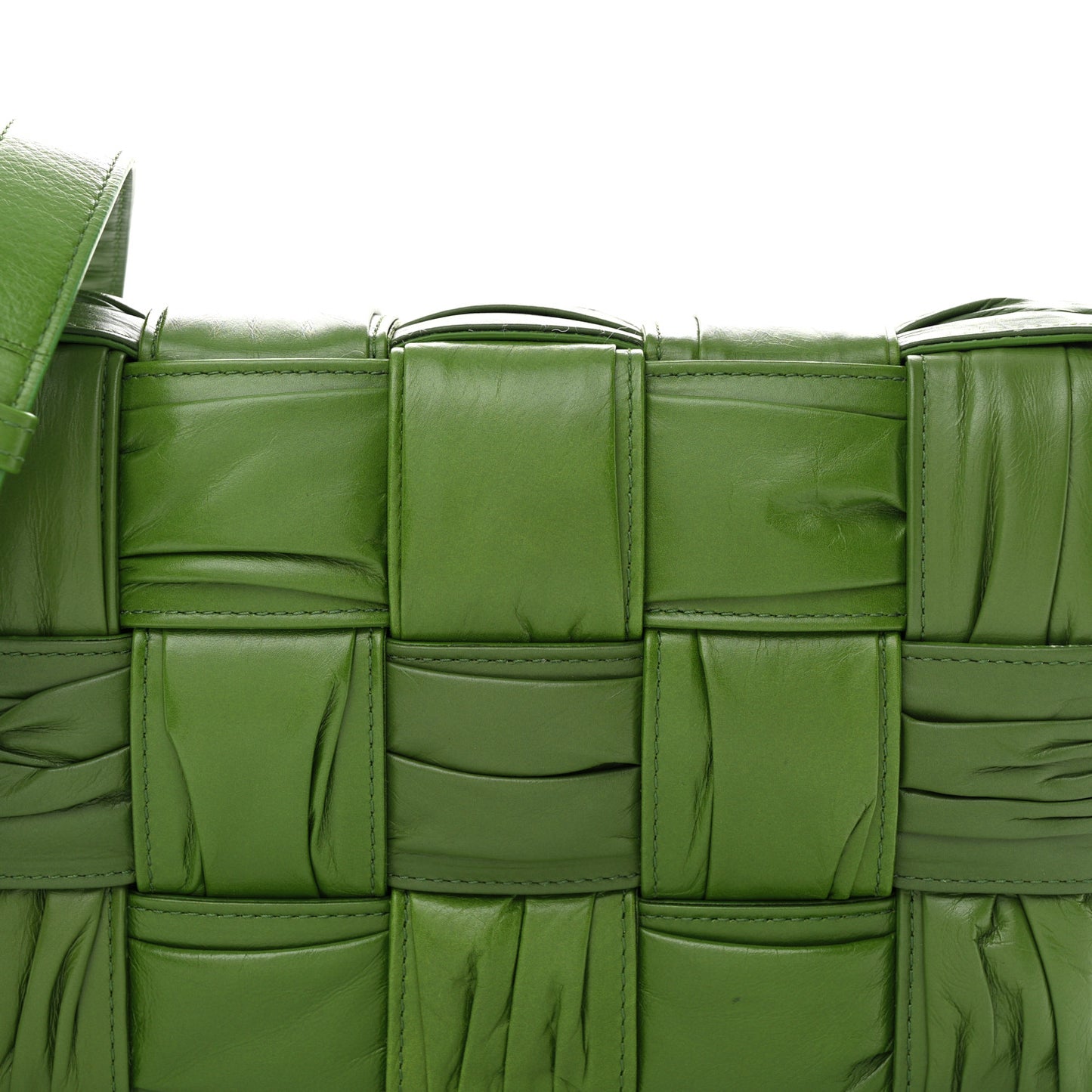 Calfskin Intreccio Plisse Cassette Crossbody Bag Avocado