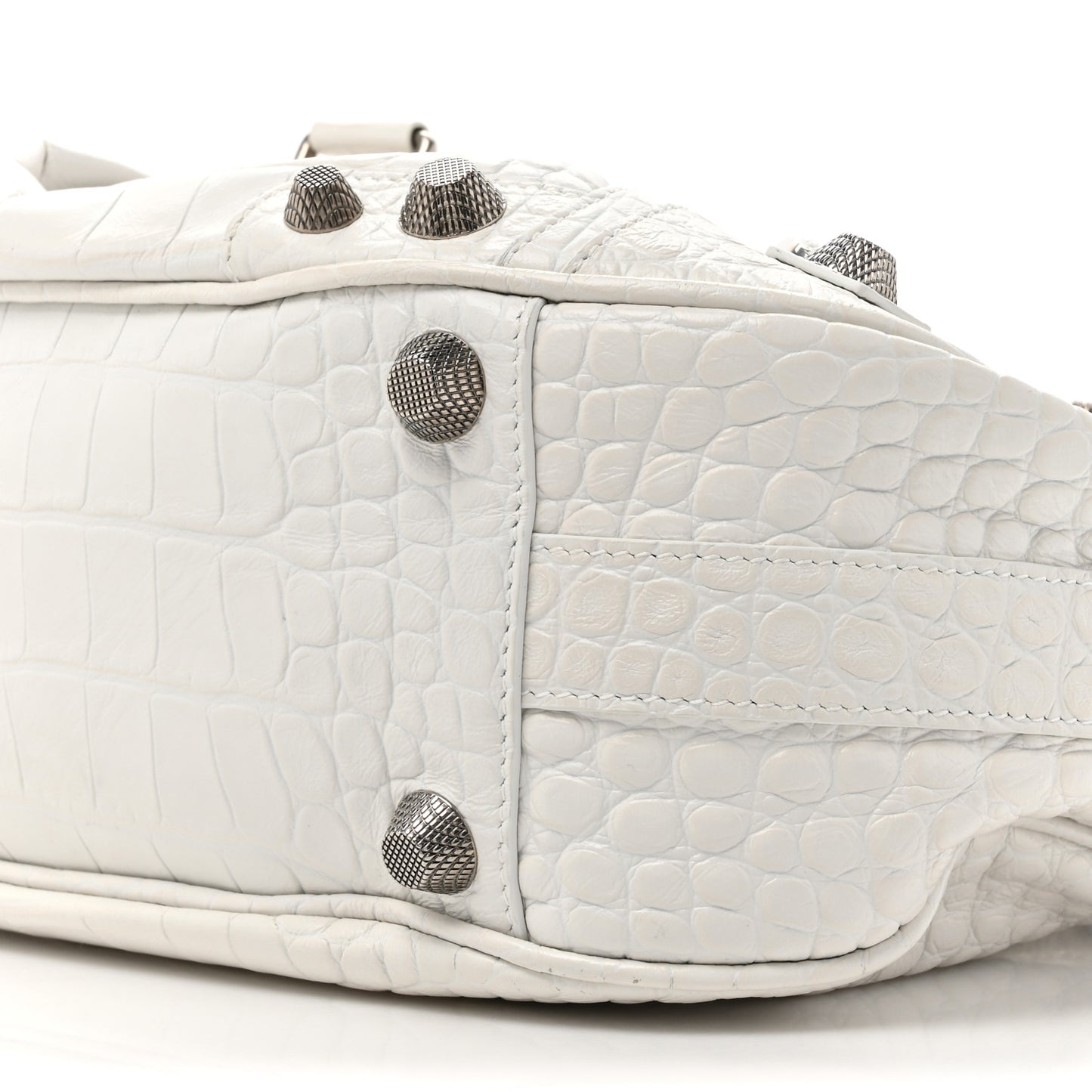 Extra Supple Calfskin Crocodile Embossed Large Le Cagole Shoulder Bag White