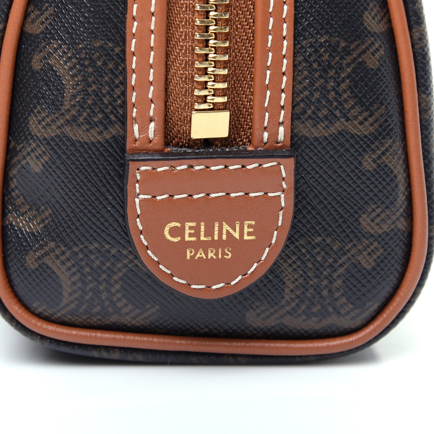 Triomphe Canvas Calfskin Mini Boston Bag Tan