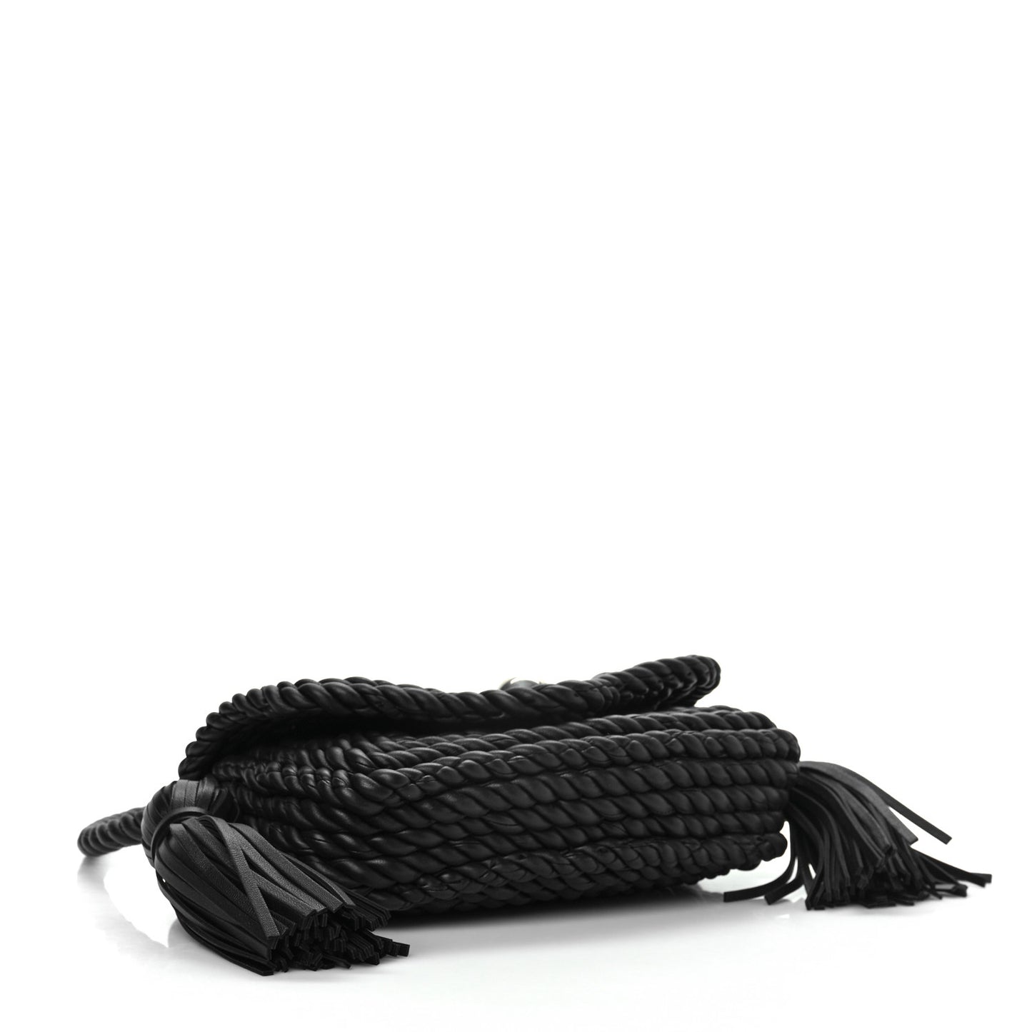 Lambskin Torchon Tasseled Twisted Shoulder Bag Black