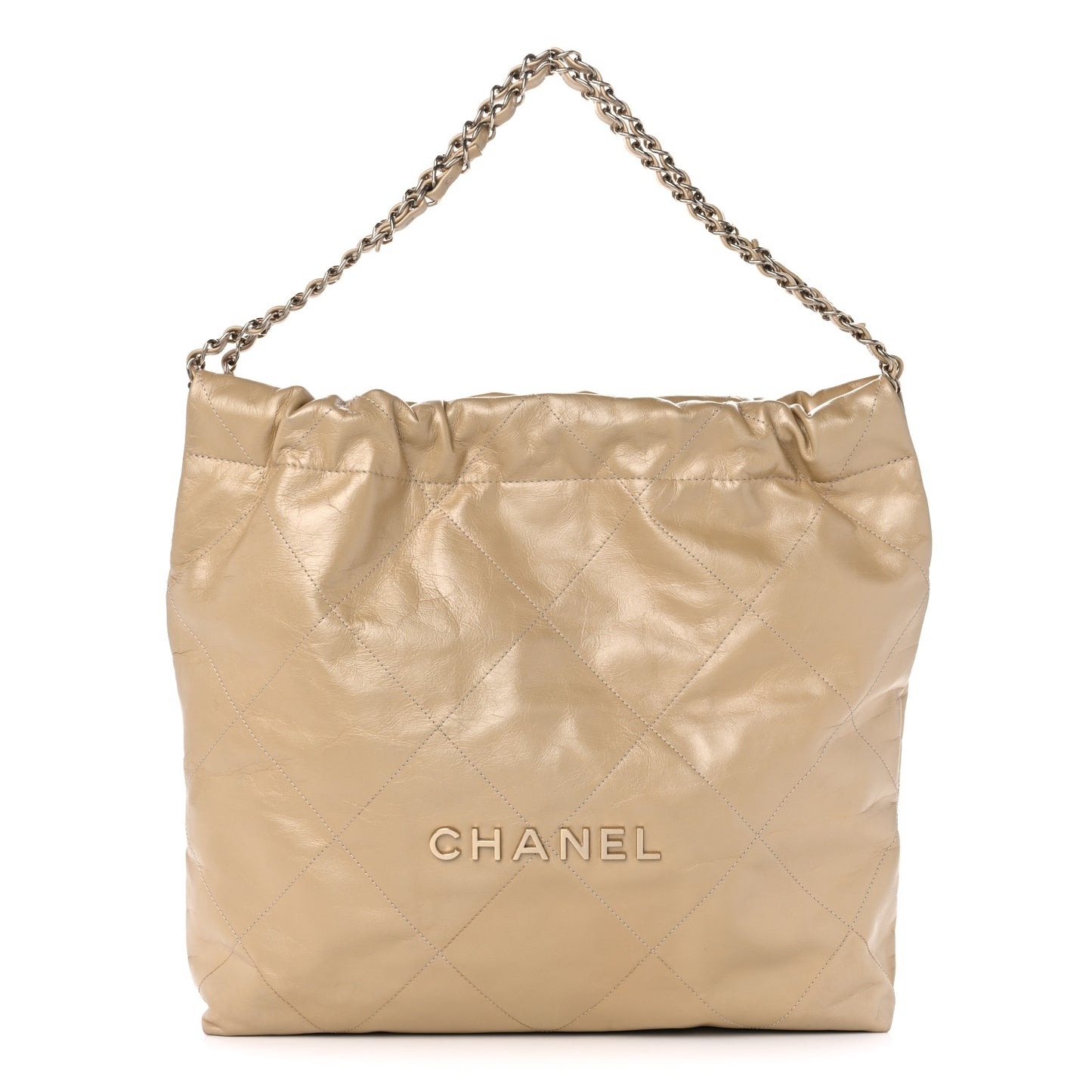 Shiny Crumpled Calfskin Quilted Chanel 22 Gold