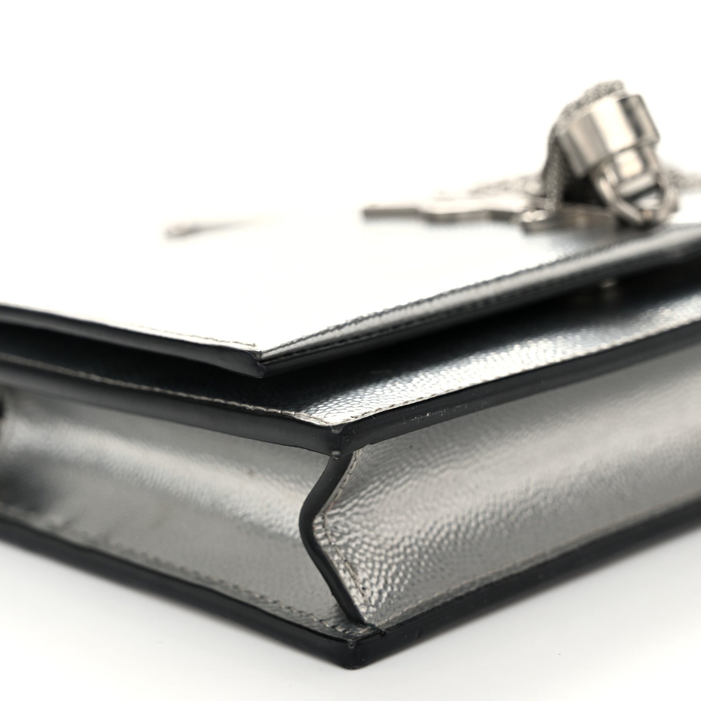 Metallic Grain De Poudre Kate Monogram Tassel Chain Wallet Silver