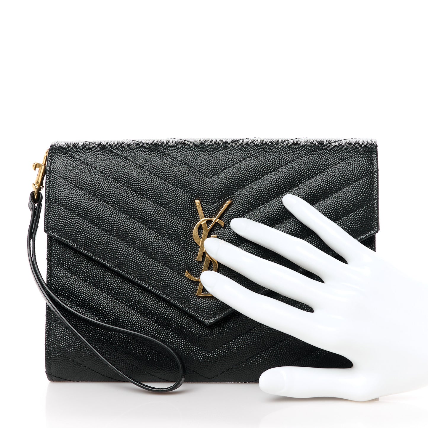 Grain De Poudre Matelasse Chevron Monogram Envelope Clutch Black