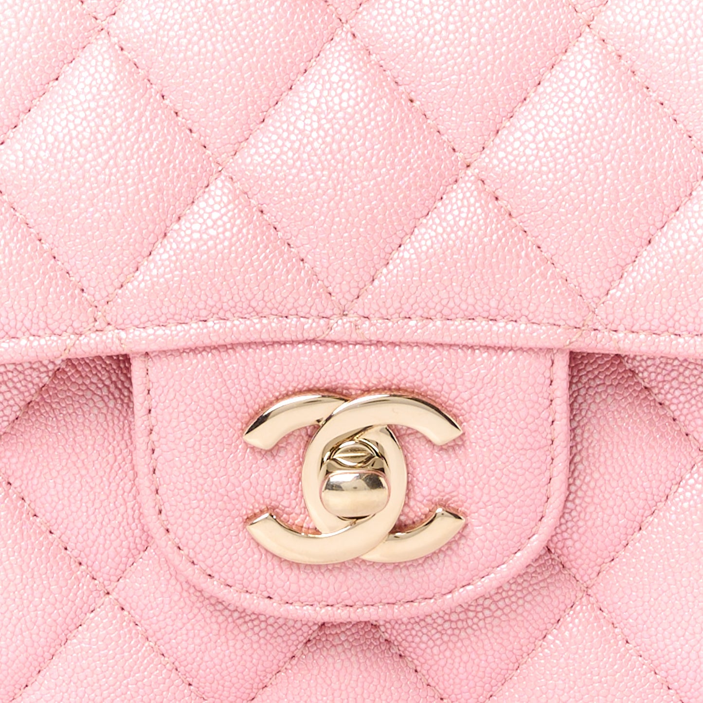 Iridescent Caviar Quilted Medium Double Flap Rose Pink