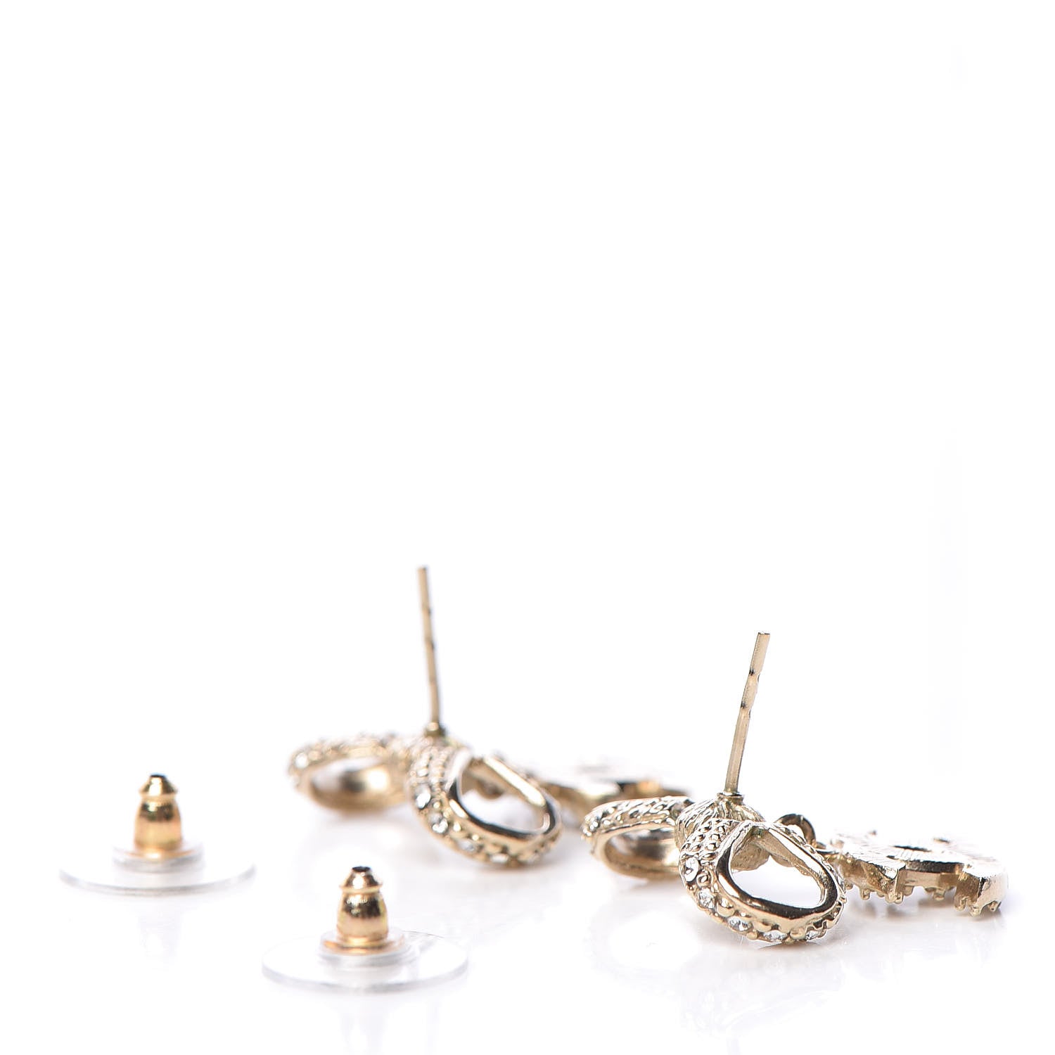 Chanel Crystal CC Bow Drop Earrings Gold 4 of 4