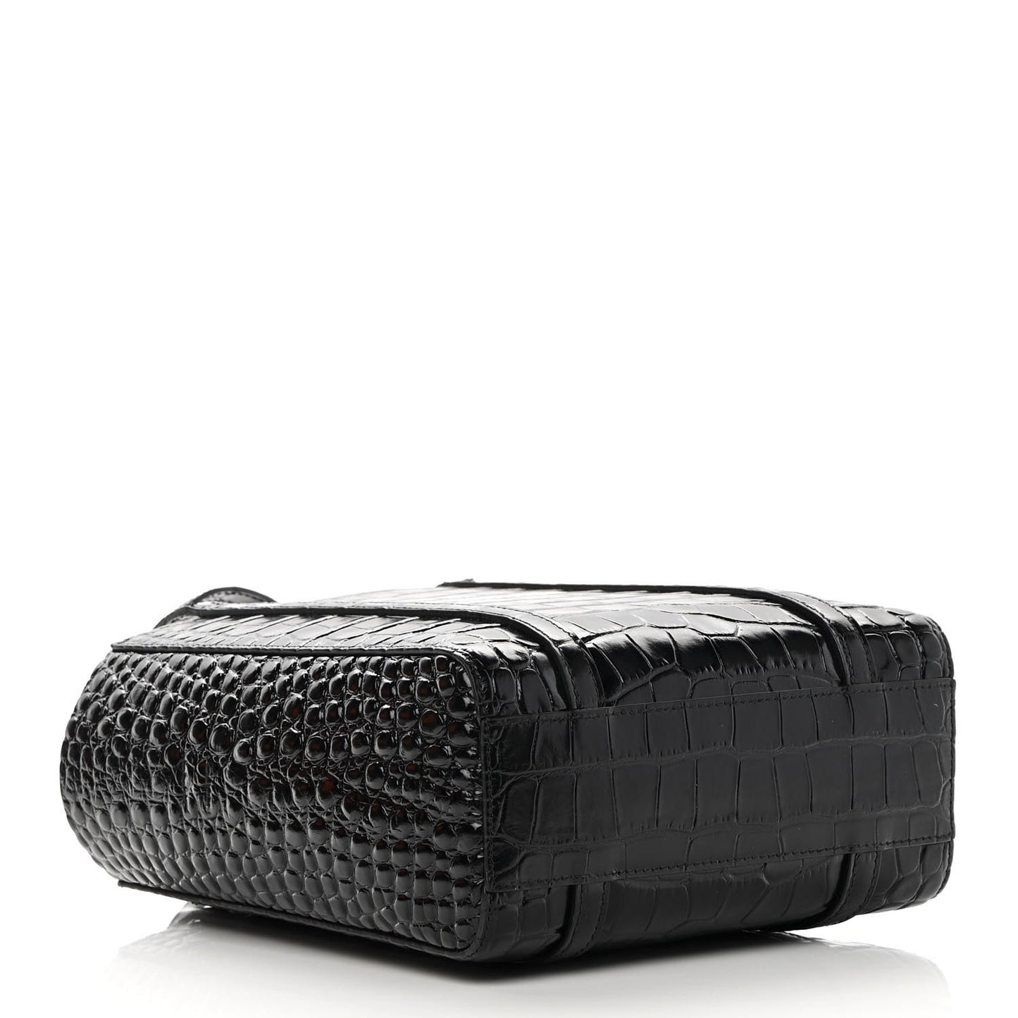 Shiny Calfskin Logo Crocodile Embossed XXS Everyday Tote Black