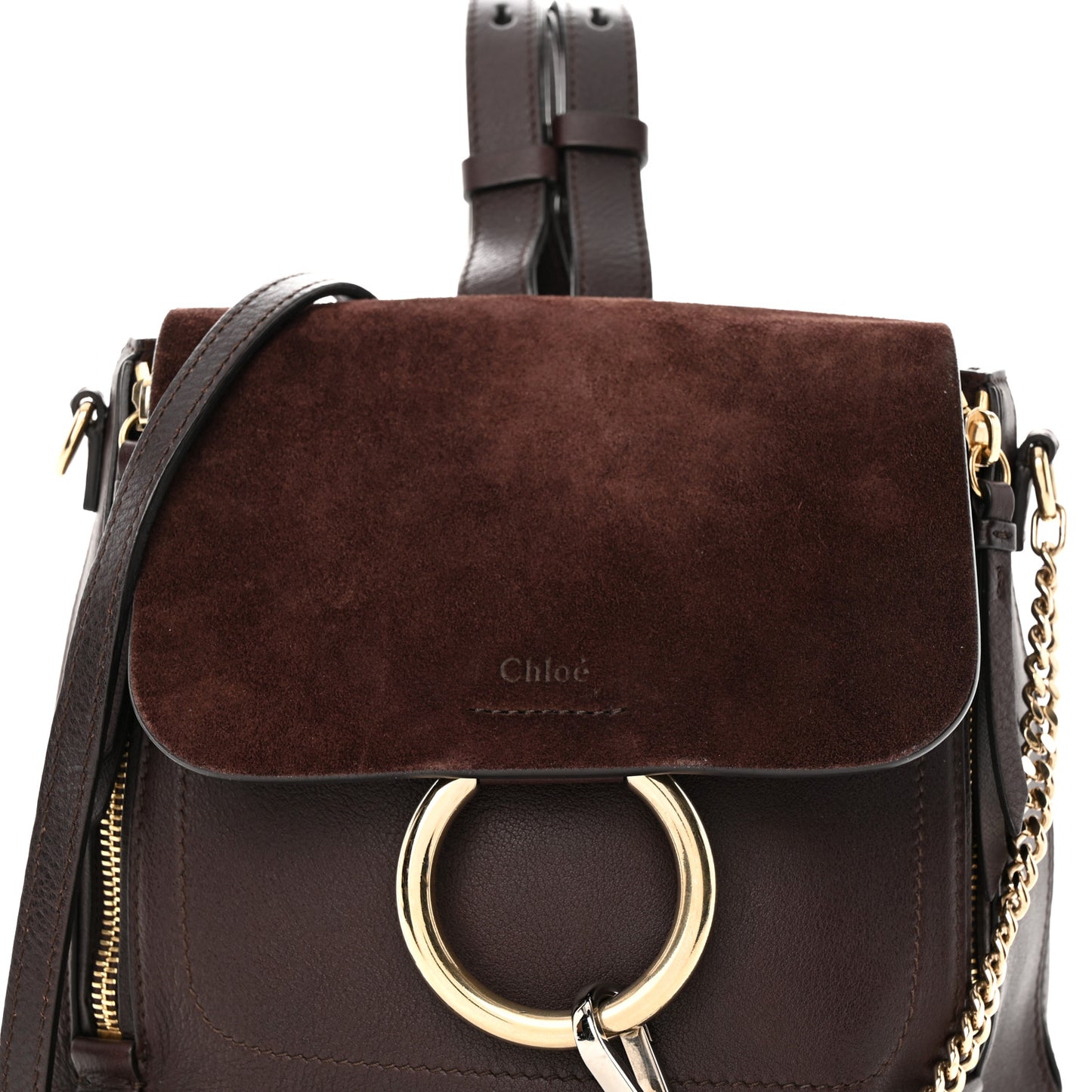 Suede Calfskin Small Faye Backpack Carbon Brown