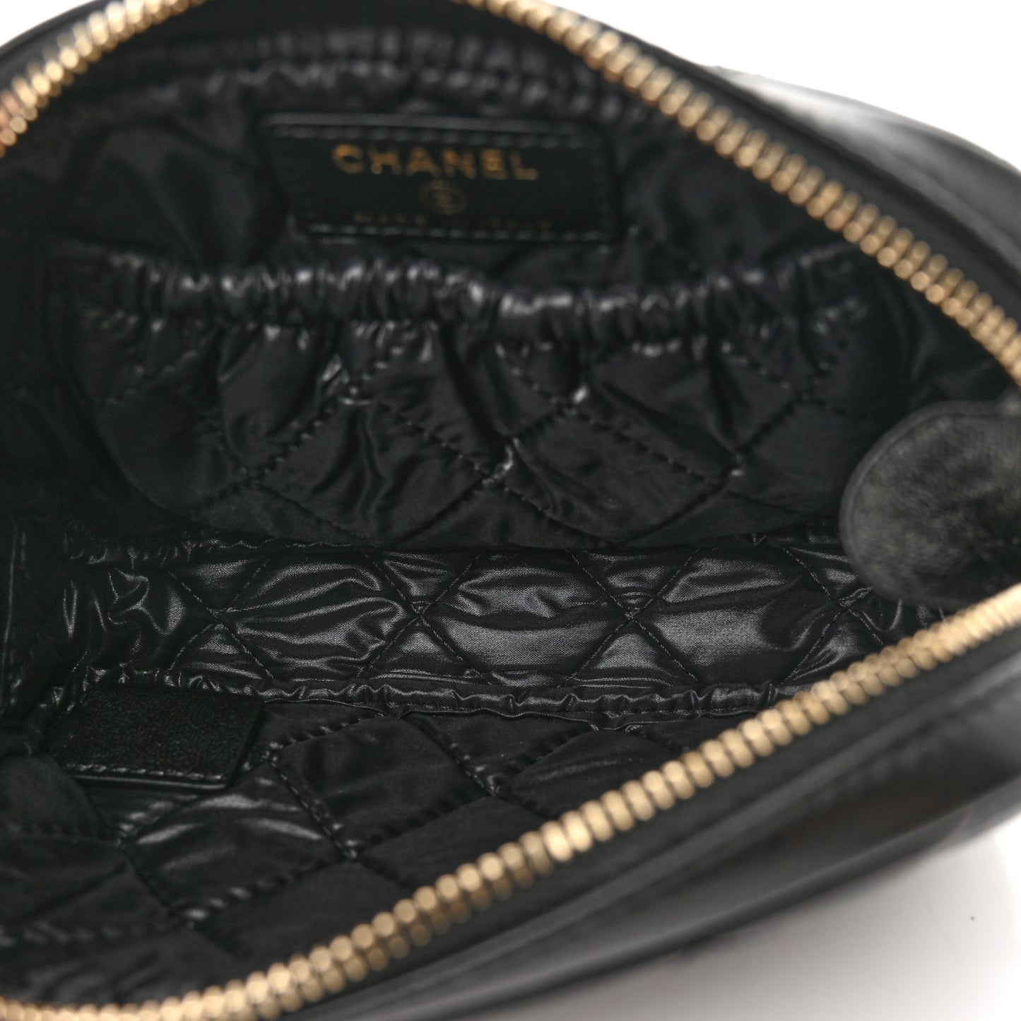 Lambskin Quilted Small Curvy Pouch Cosmetic Case Black