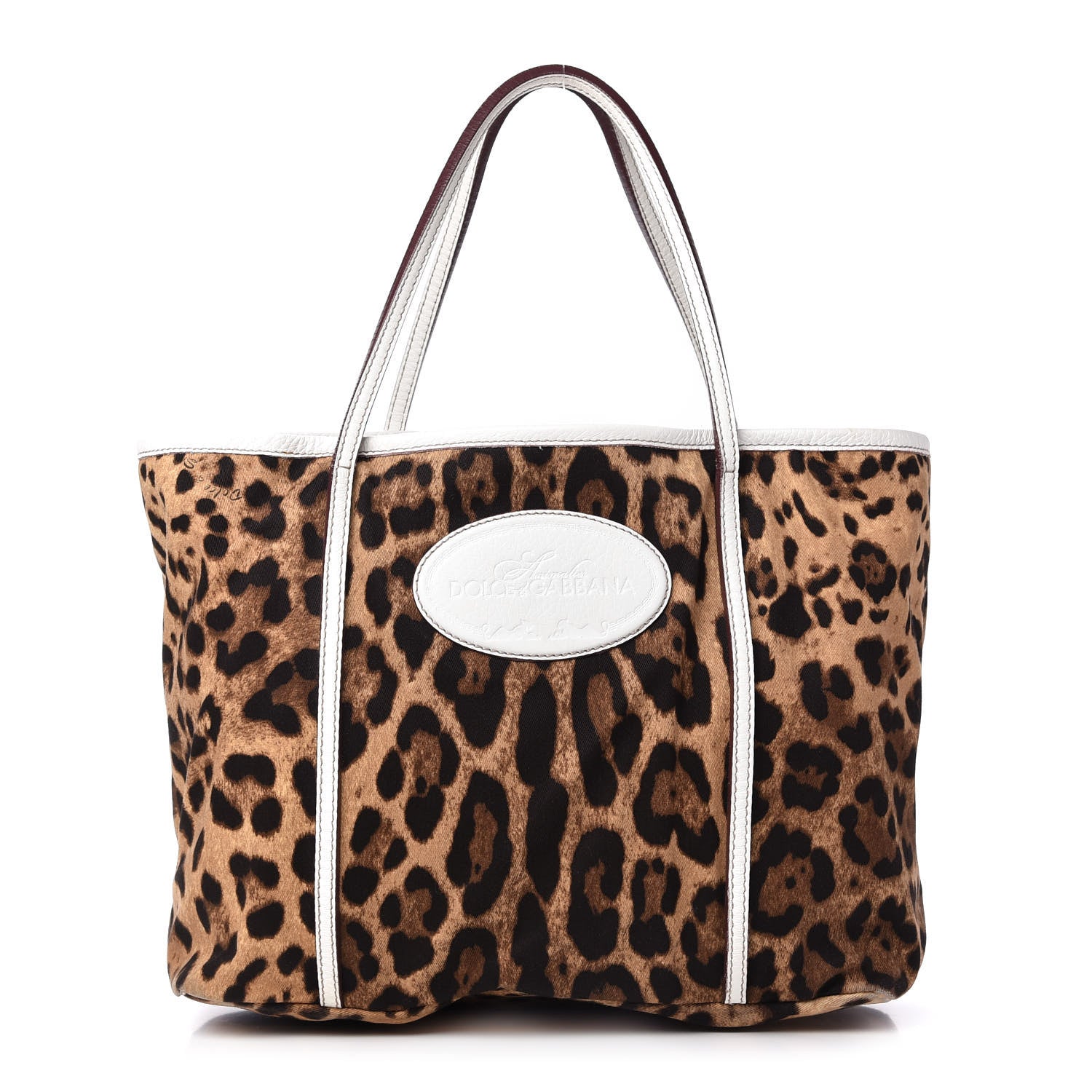 Dolce & Gabbana Canvas Leopard Print Medium Tote White 1 of 9