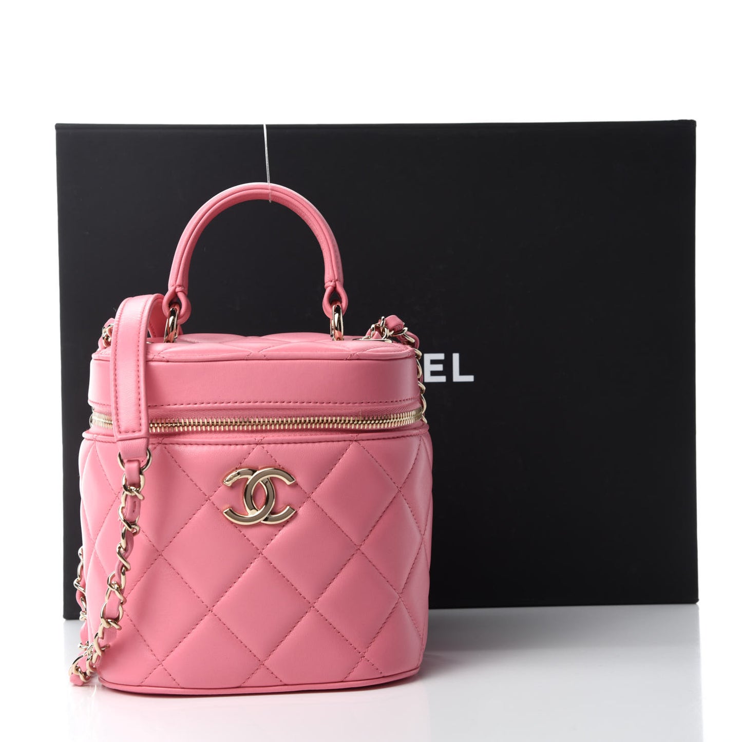 Lambskin Quilted Trendy Vanity Case Pink