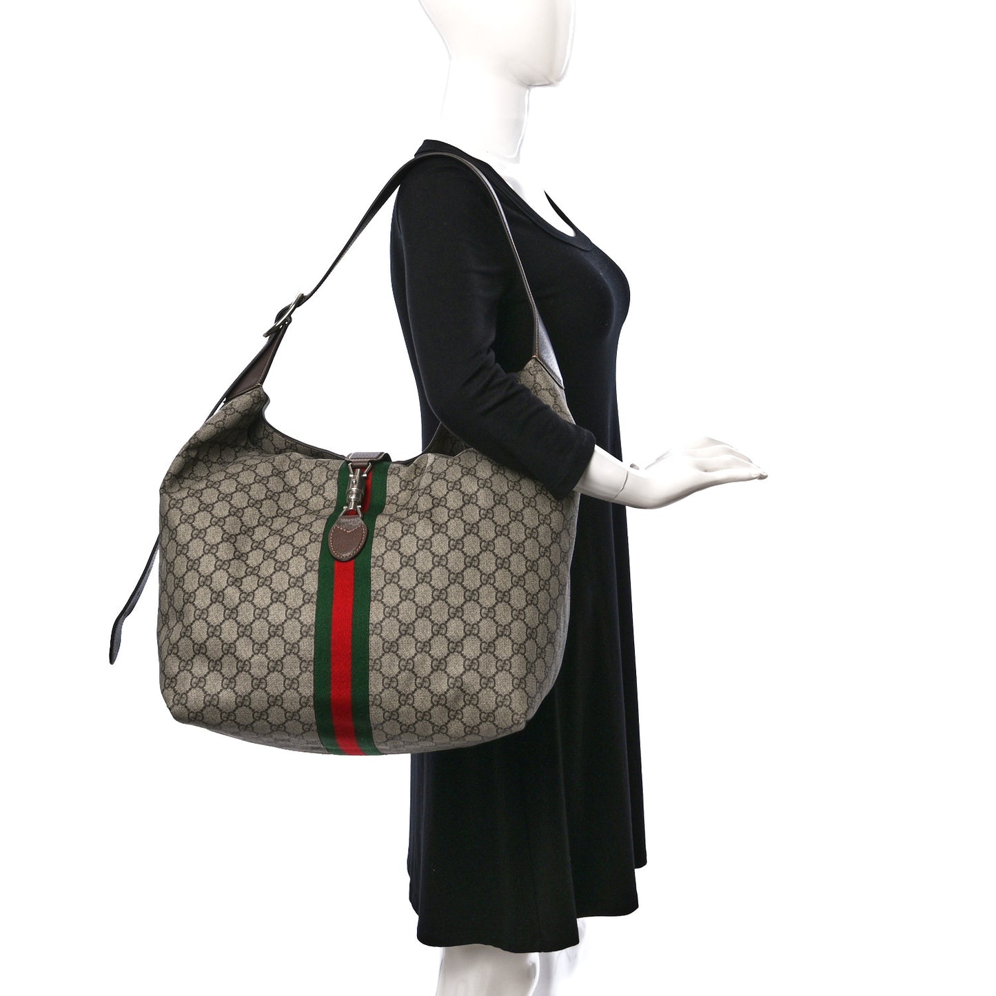 Tender GG Supreme Monogram Textured Dollar Calfskin Web Medium Jackie 1961 Crossbody Bag Beige Ebony New Acero