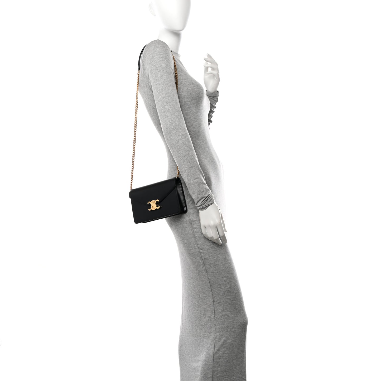 Shiny Calfskin Triomphe Margo Wallet on Chain Black