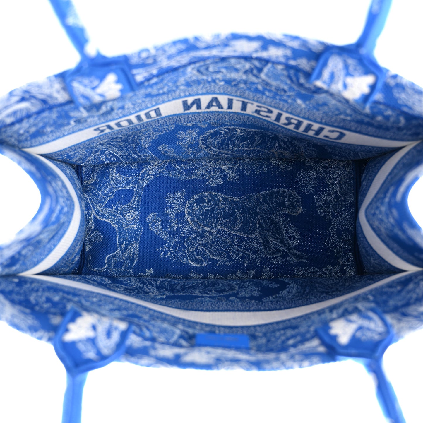 Canvas Embroidered Medium Dioriviera Toile De Jouy Book Tote Fluorescent Blue