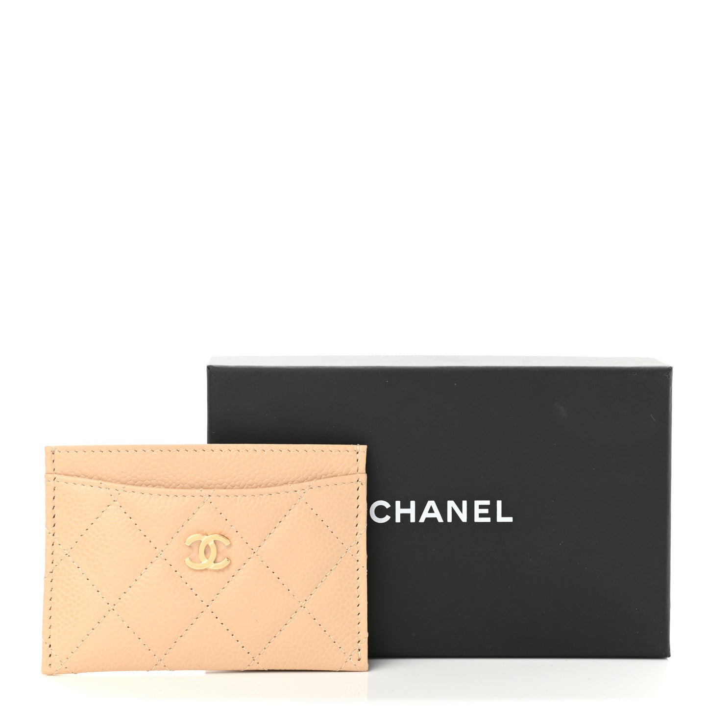 Caviar Quilted Card Holder Beige