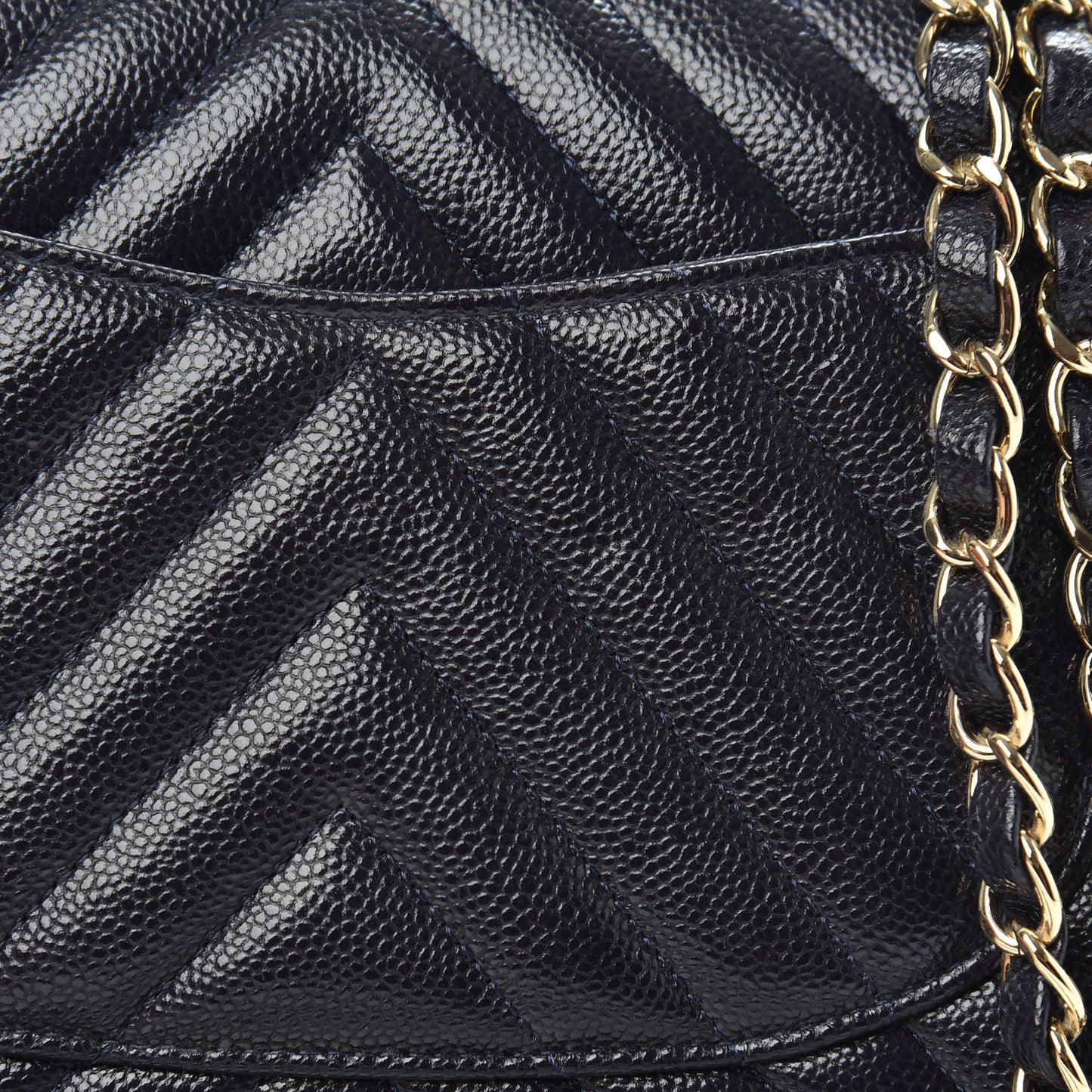Caviar Chevron Quilted Small Double Flap Navy Blue