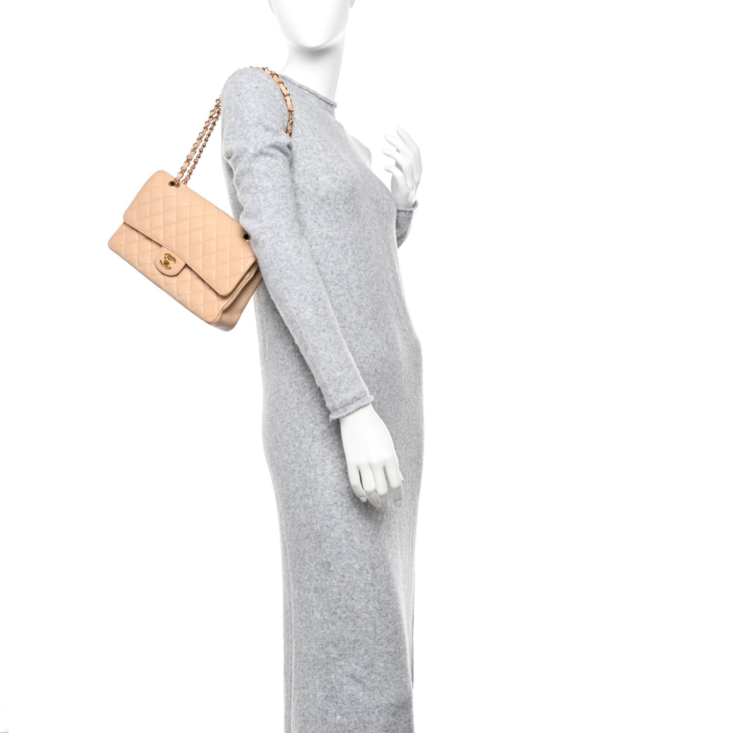 Chanel Caviar Quilted Medium Double Flap Beige 2 of 10