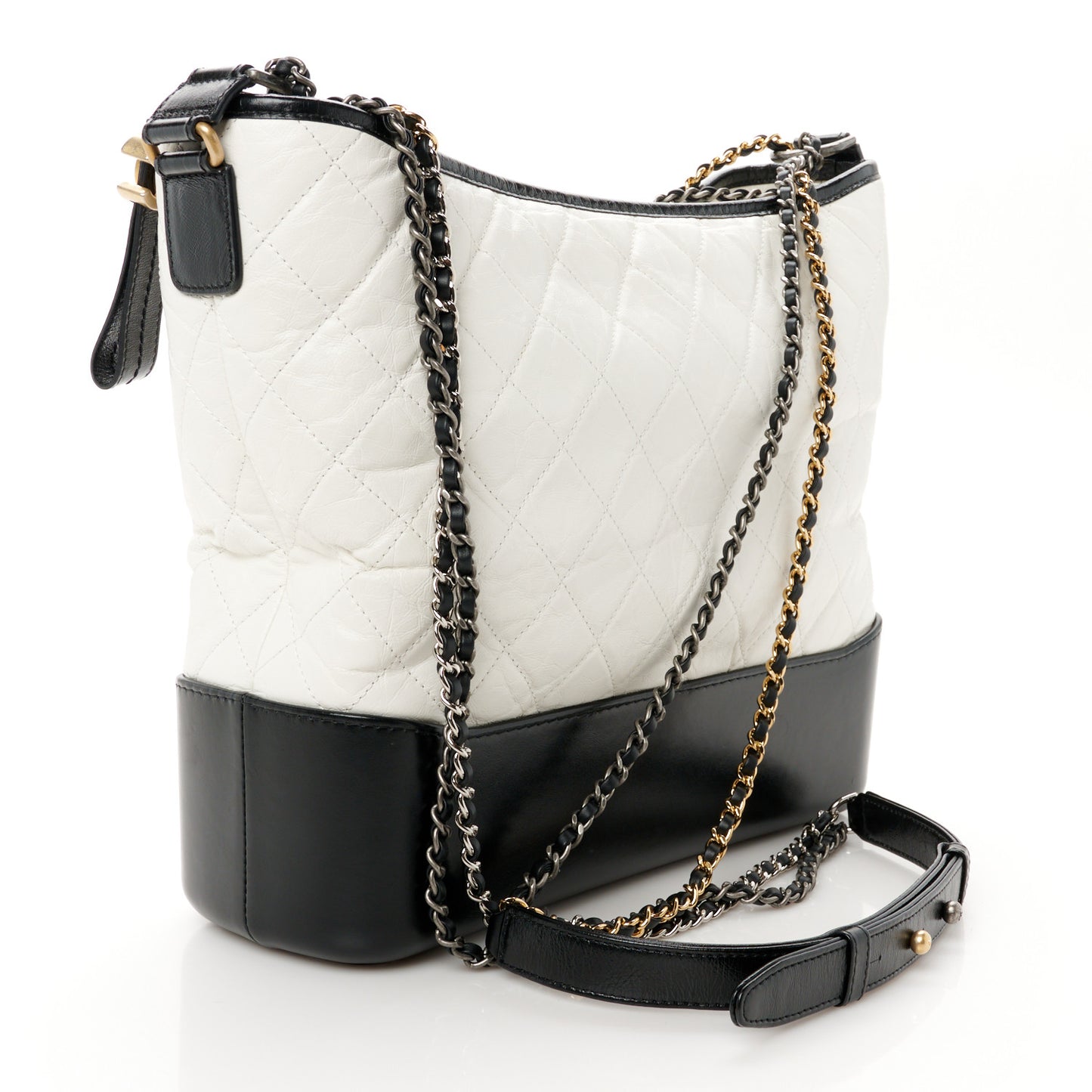 Aged Calfskin Quilted Large Gabrielle Hobo White Black