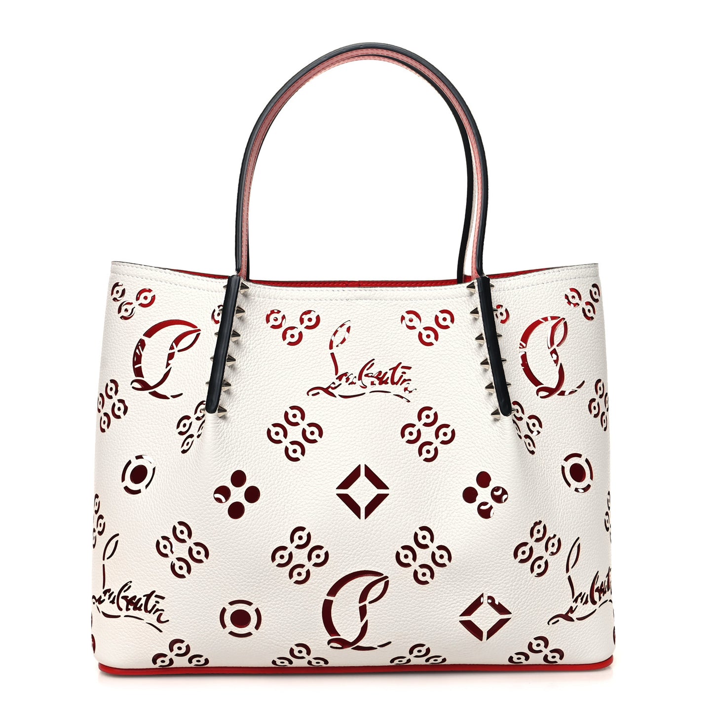 Calfskin Loubinthesky Small Perforated Cabarock Spikes Tote Snow