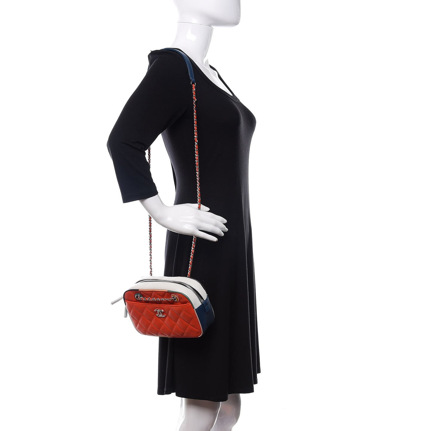 Calfskin Quilted Cuba Camera Bag Orange Navy White