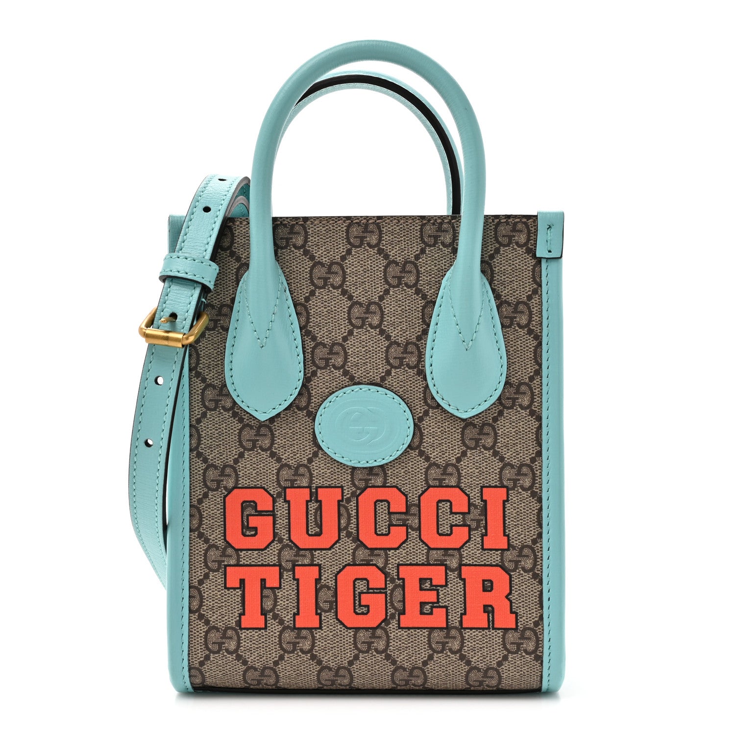 Gucci GG Supreme Monogram Textured Dollar Calfskin Web Gucci Tiger Mini Retro Interlocking G Tote Bag Beige Blue Orange New Shamarock 1 of 11