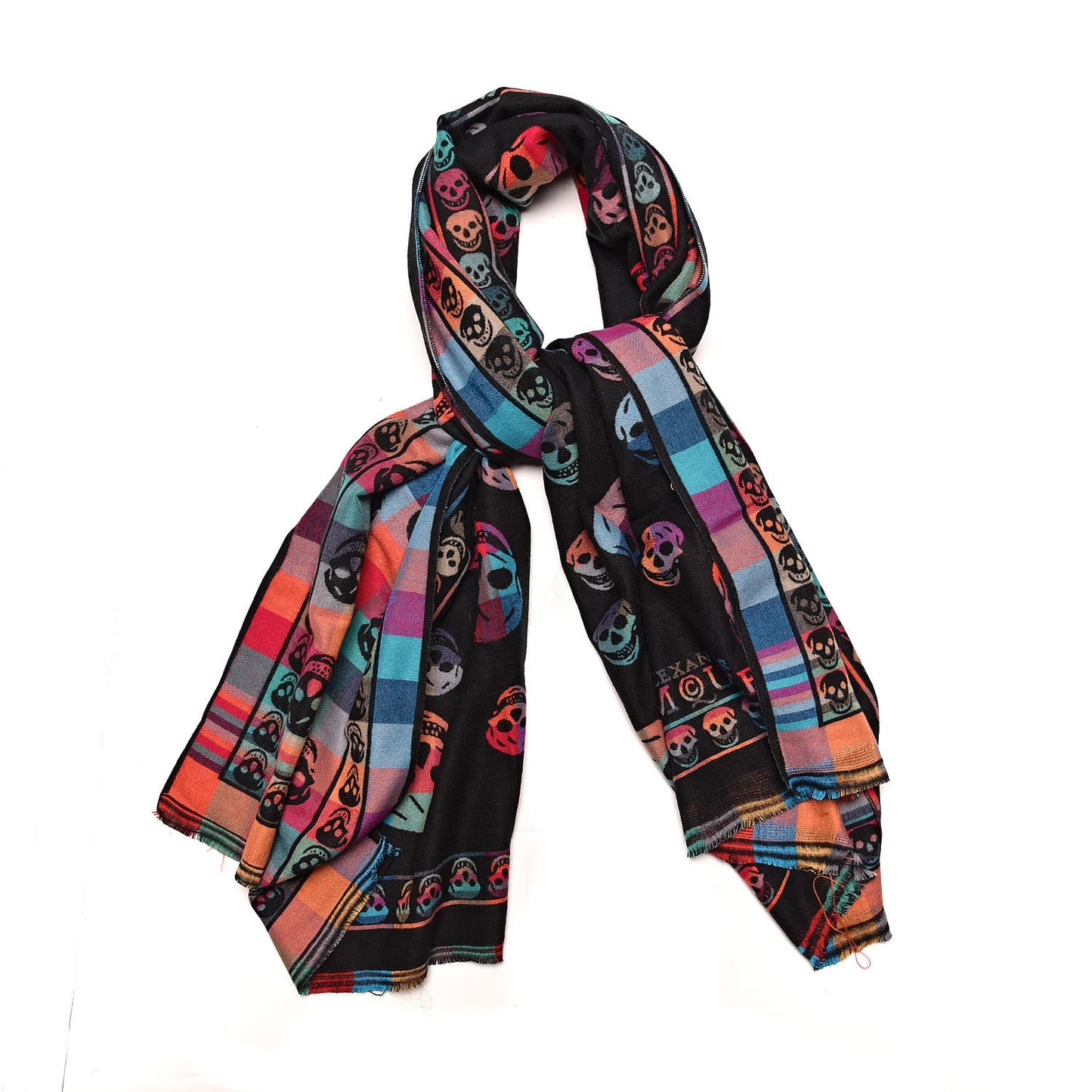 Wool Skull Scarf Black Multicolor