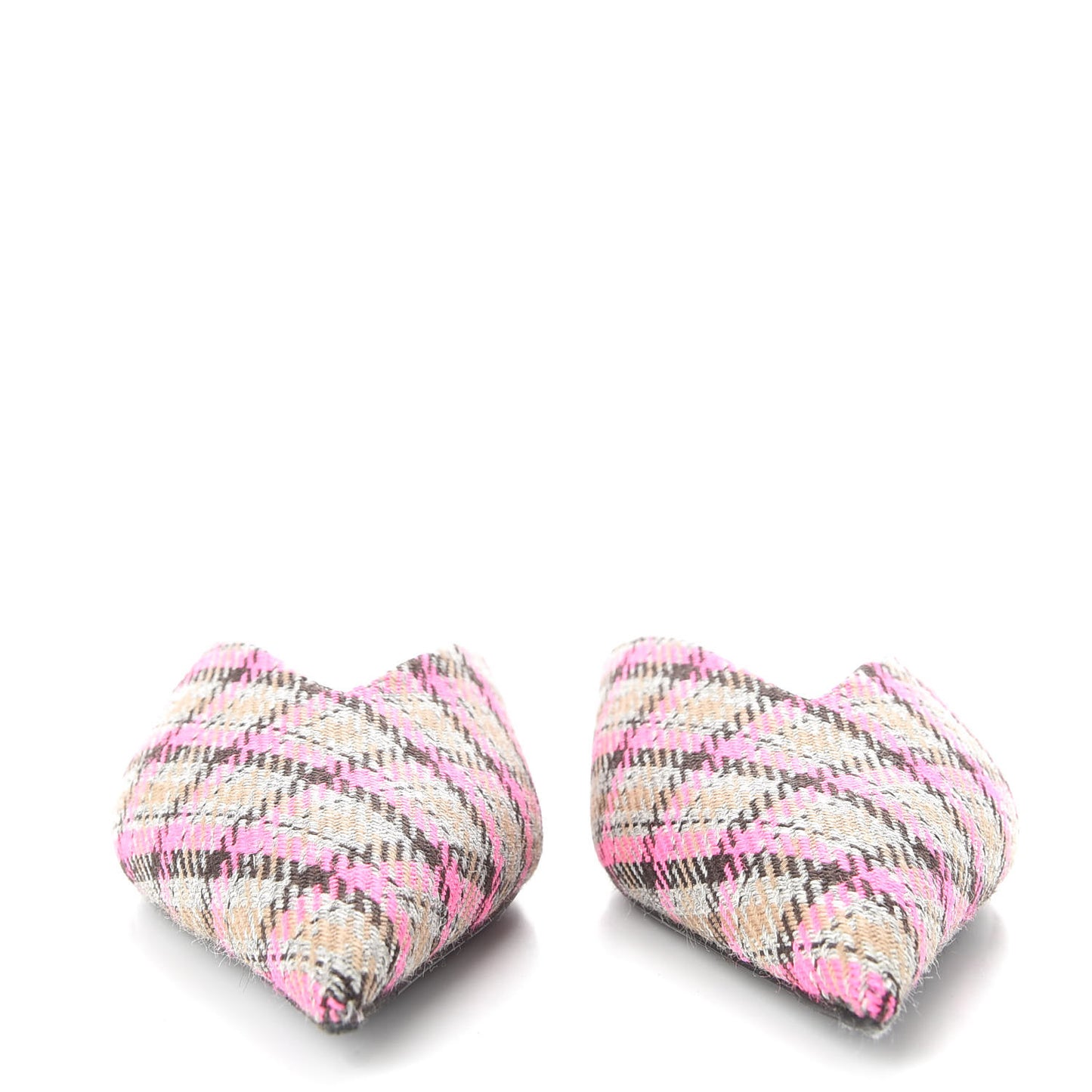 Wool Check Pointed Toe Flat Mules 35 Grey Pink