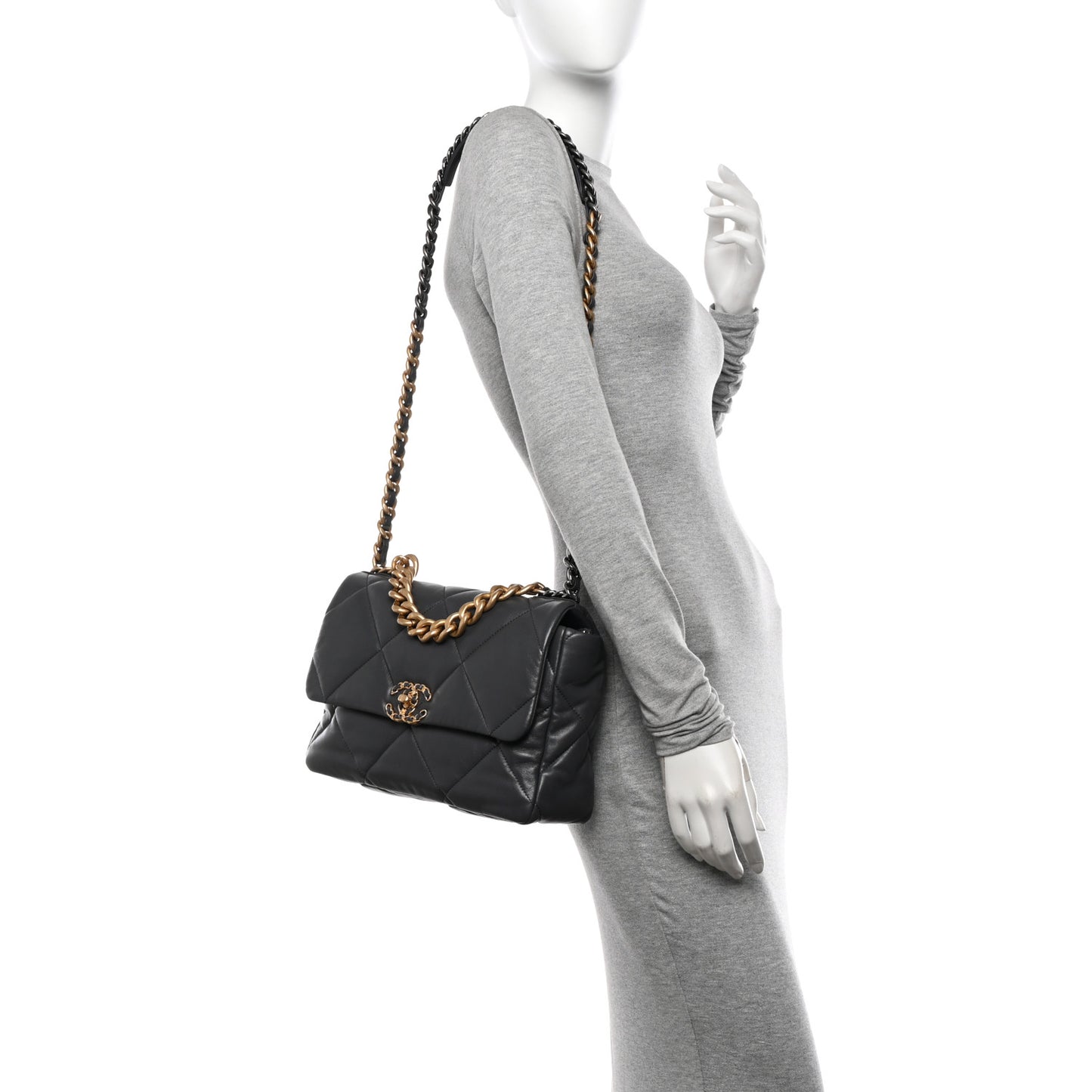 Goatskin Quilted Large Chanel 19 Flap Dark Grey