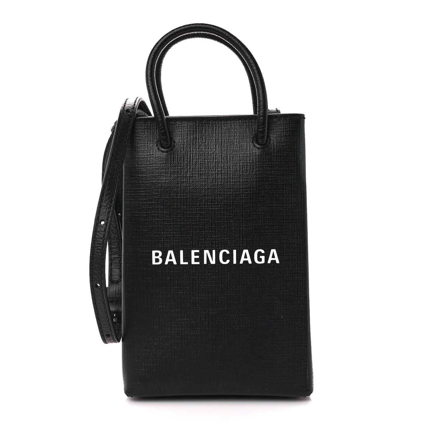 Squared Calfskin Logo Shopping Phone Holder Bag Black